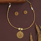 Sleek chain antique necklace with carved segments and circular drop pendant