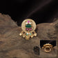 Woven Texture Disc Kundan Finger Ring with Raised Oval Center and Fringe Drop Charms