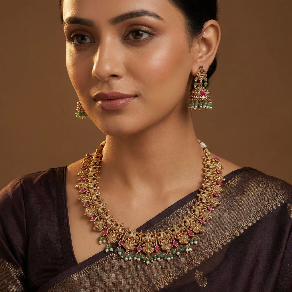 Royal Arch Antique Necklace with Peacock Side Connectors