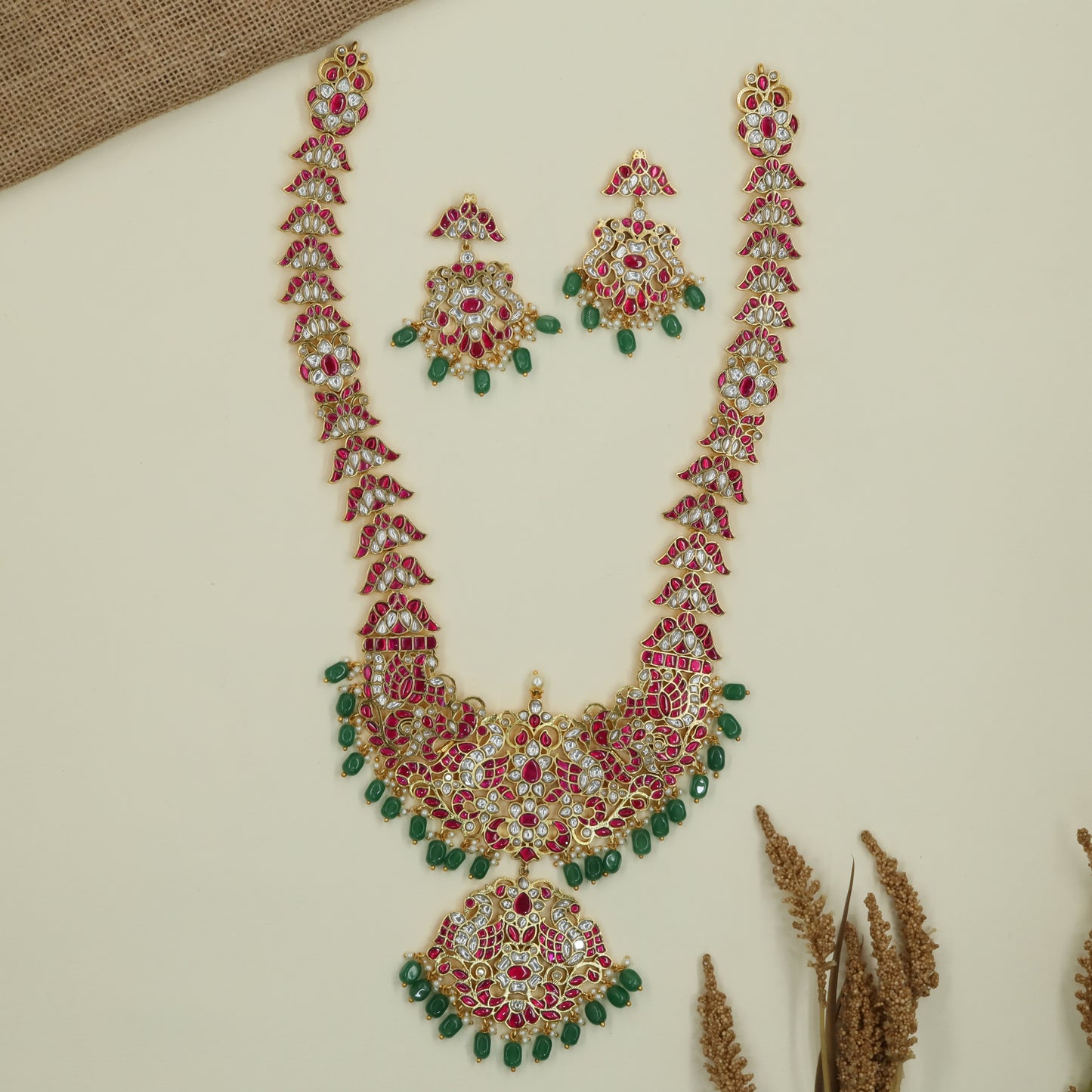 Traditional Curve Jadau Long Haara with Layered Pendant Section
