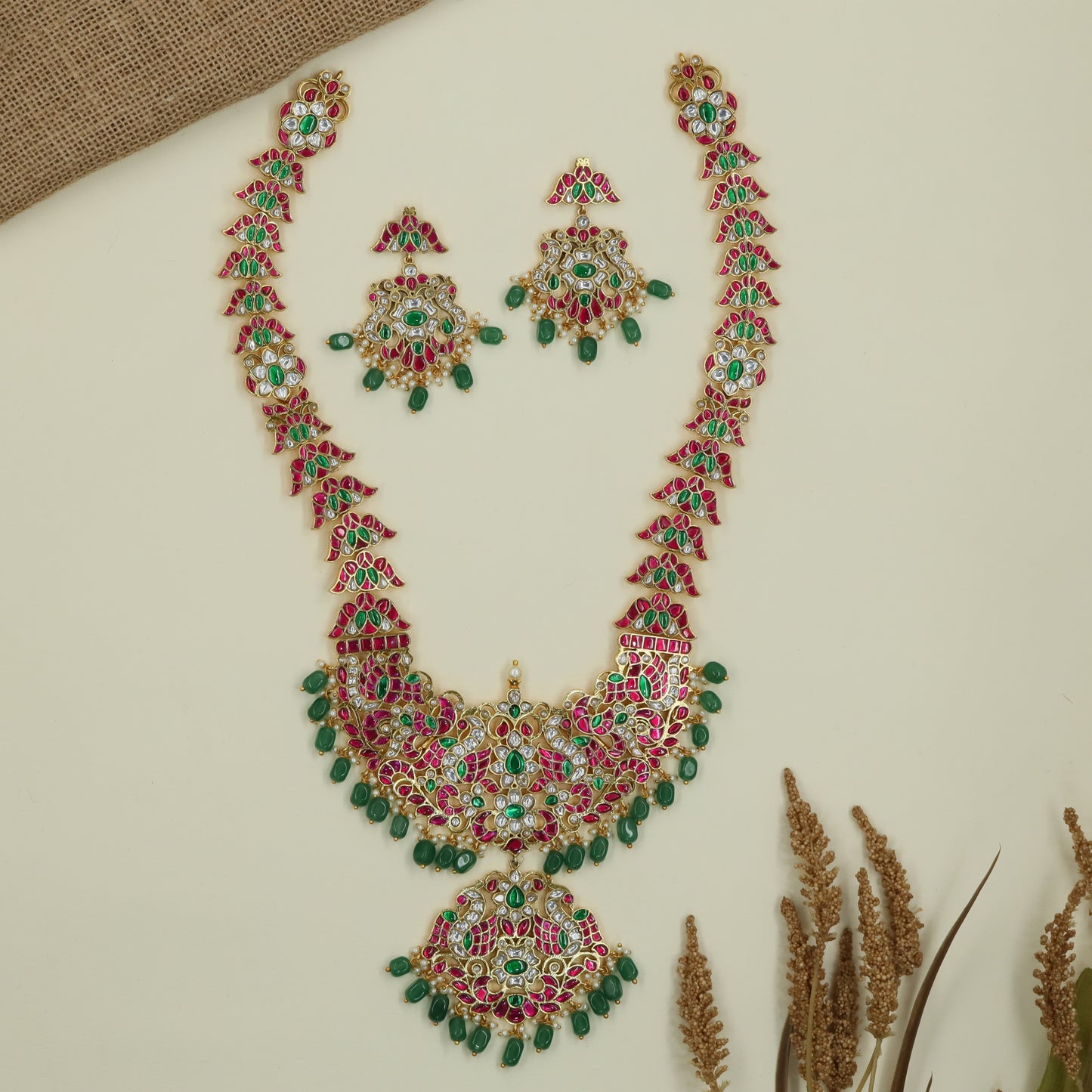 Traditional Curve Jadau Long Haara with Layered Pendant Section