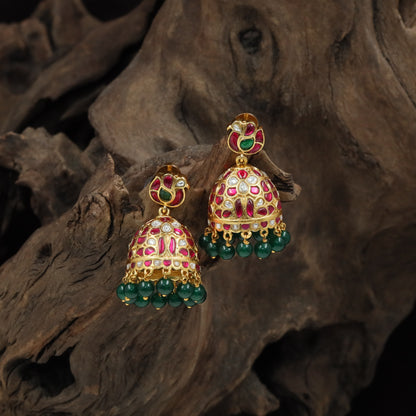 Elegant Bell Jadau Jumka with Structured Fringe Pattern