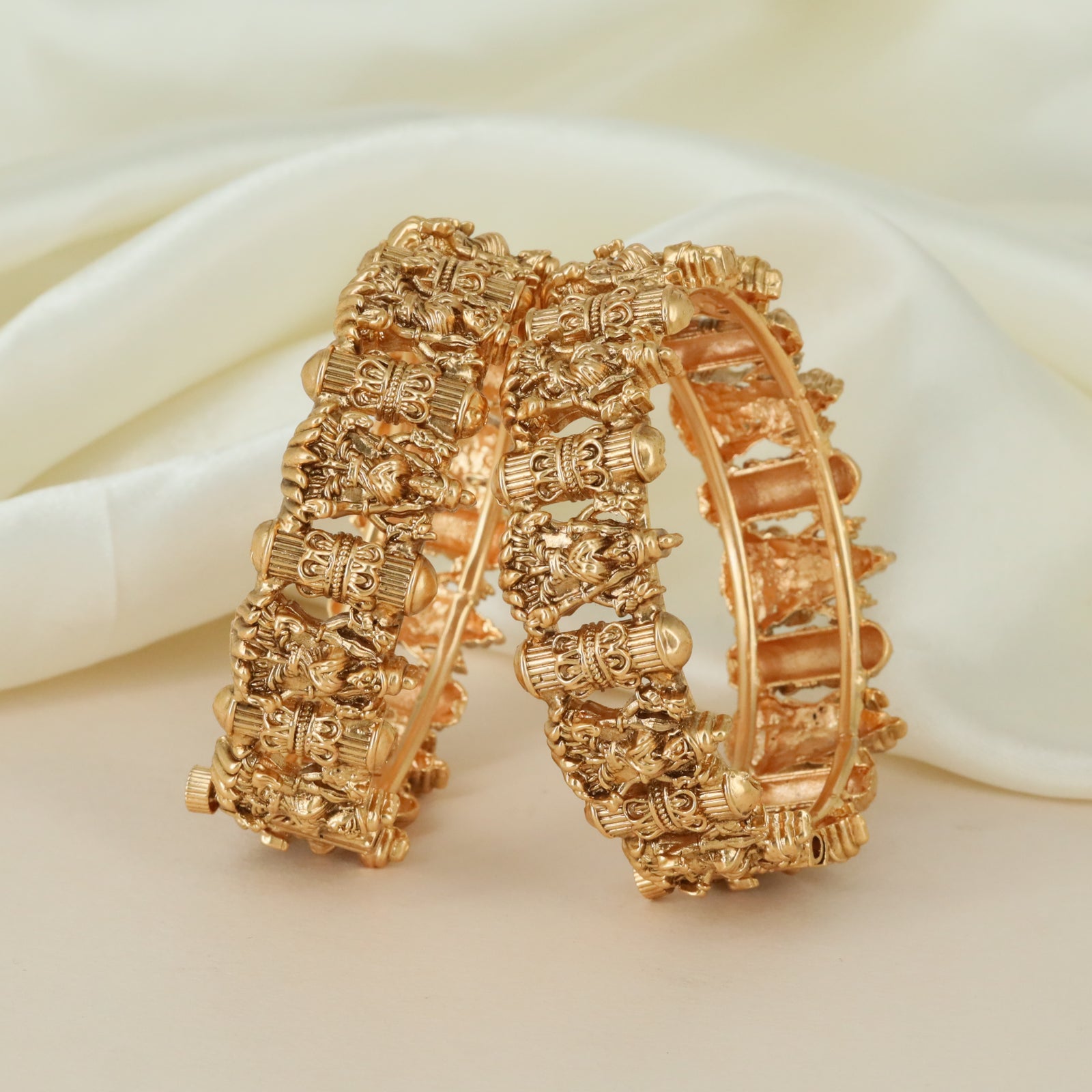 Bridal Divine Motif Antique Bangles with Layered Temple Detailing