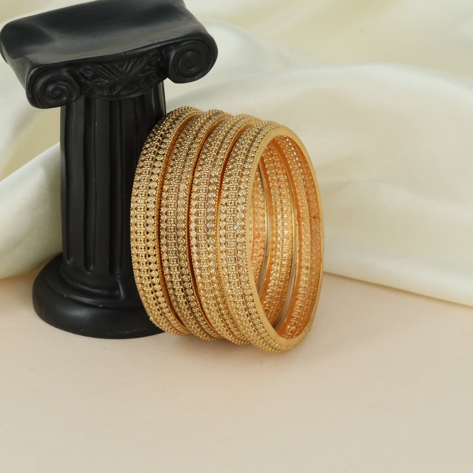 Classic Ribbed Antique Bangles with Decorative Bead Styling