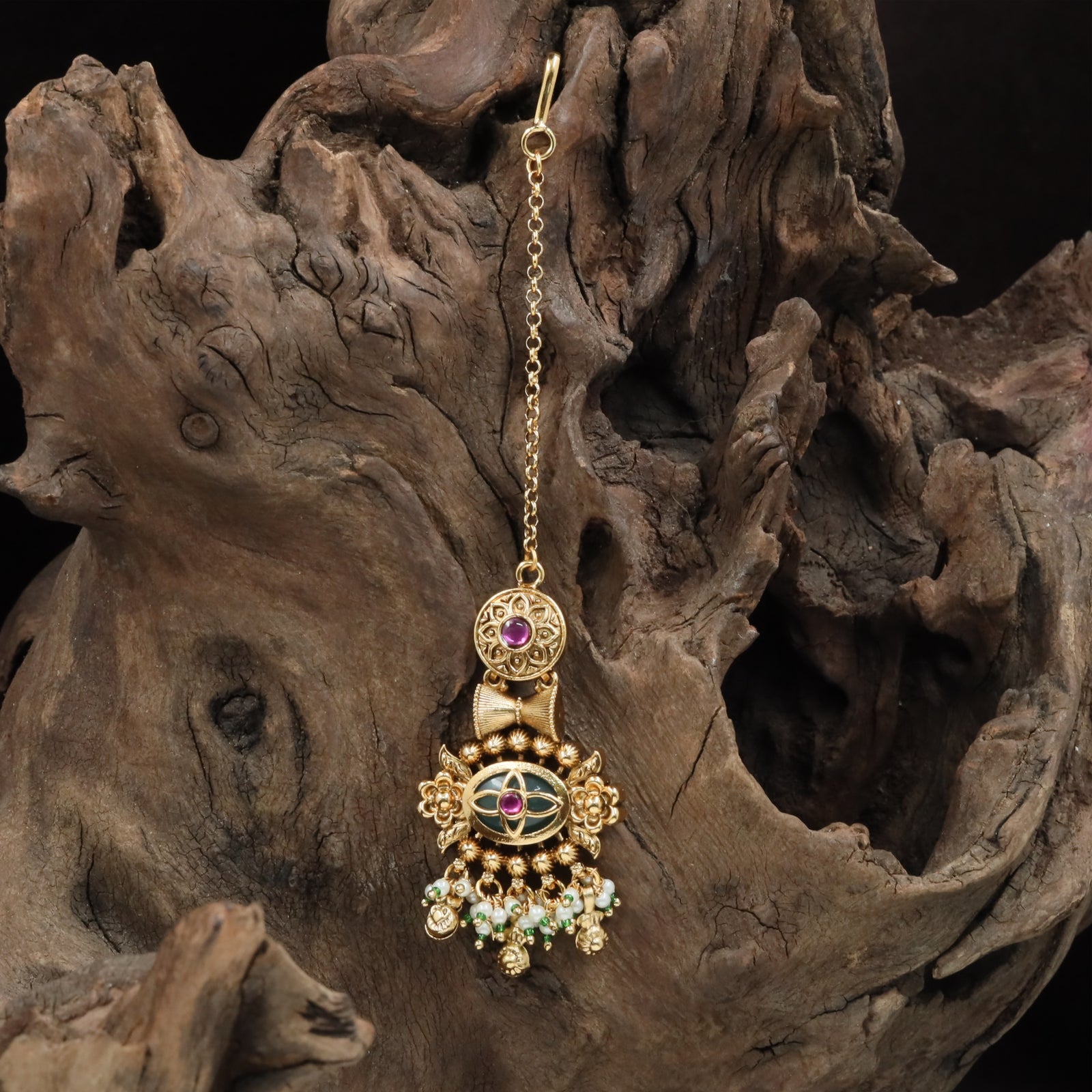 Celestial Pendant Kundan Tikka with Floral Side Elements