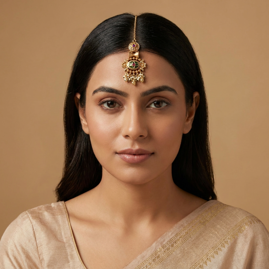 Celestial Pendant Kundan Tikka with Floral Side Elements