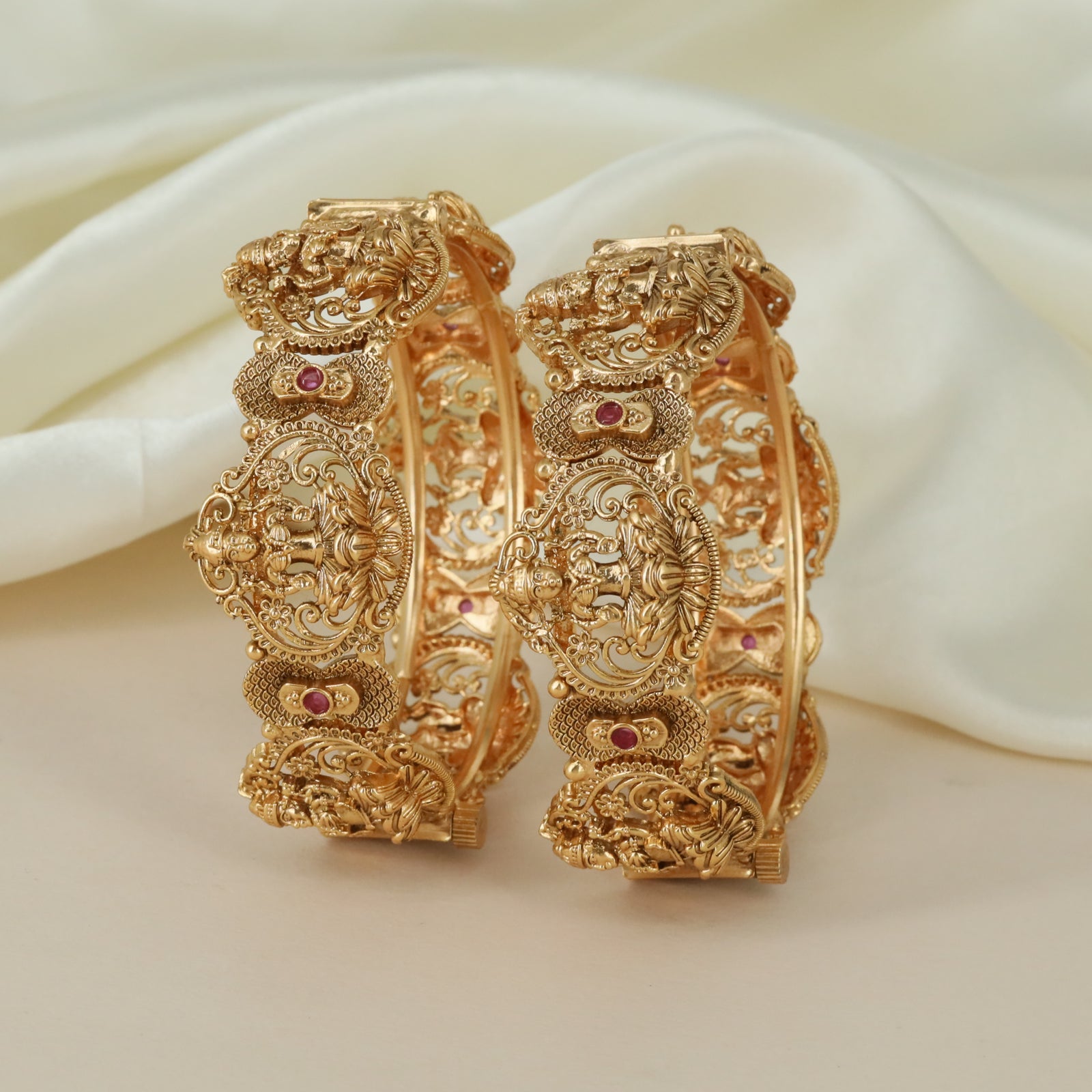 Vintage Sculpted Antique Bangles with Layered Goddess Craftsmanship