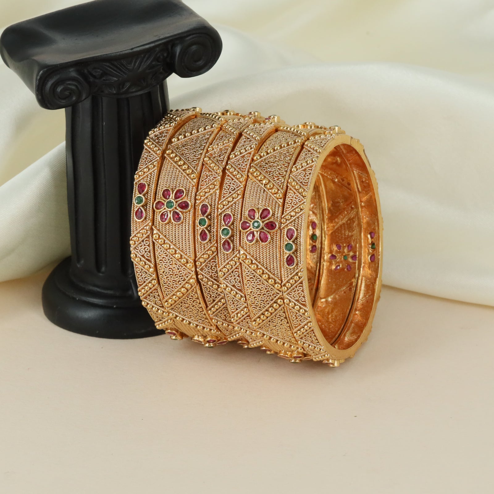 Traditional Floral Pattern Antique Bangles with Ornamental Styling