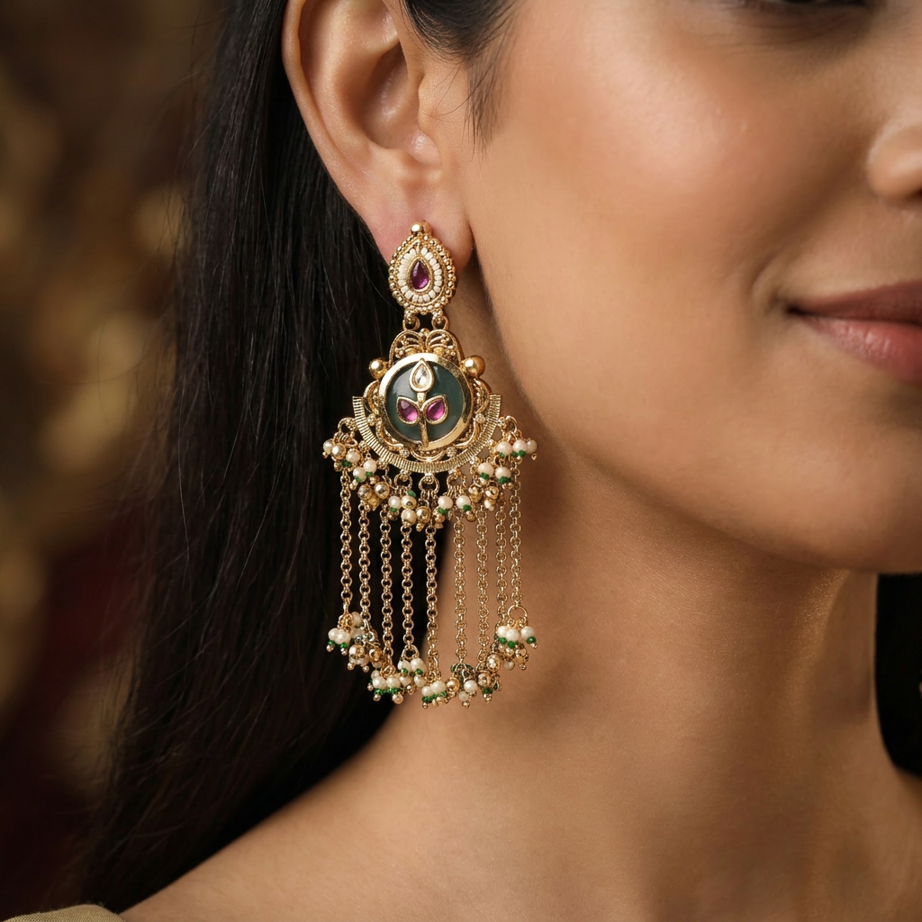 Briskora Kundan Hanging with Circular Fringe Design