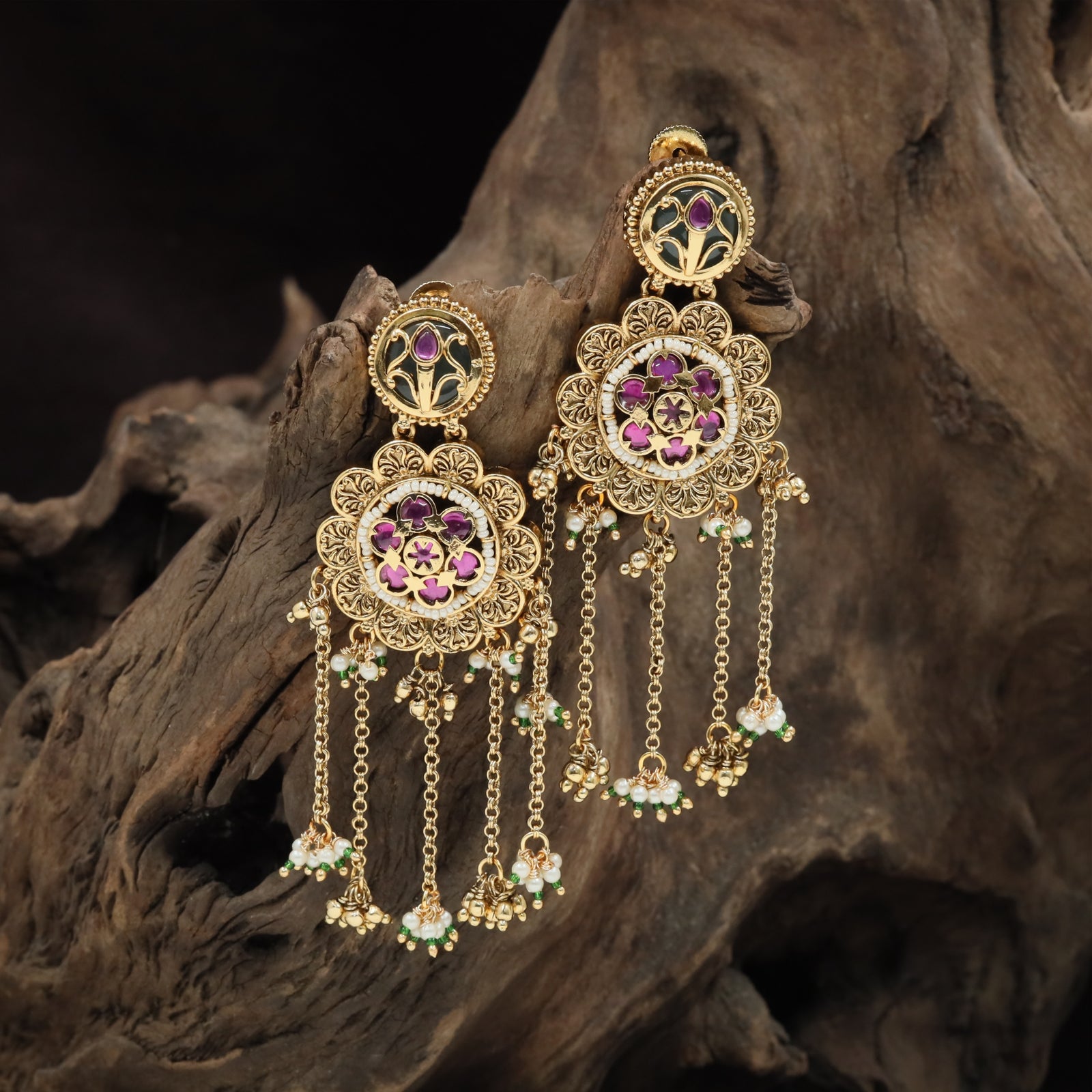 Gildora Disc Kundan Hanging with Multi Chain Fringe