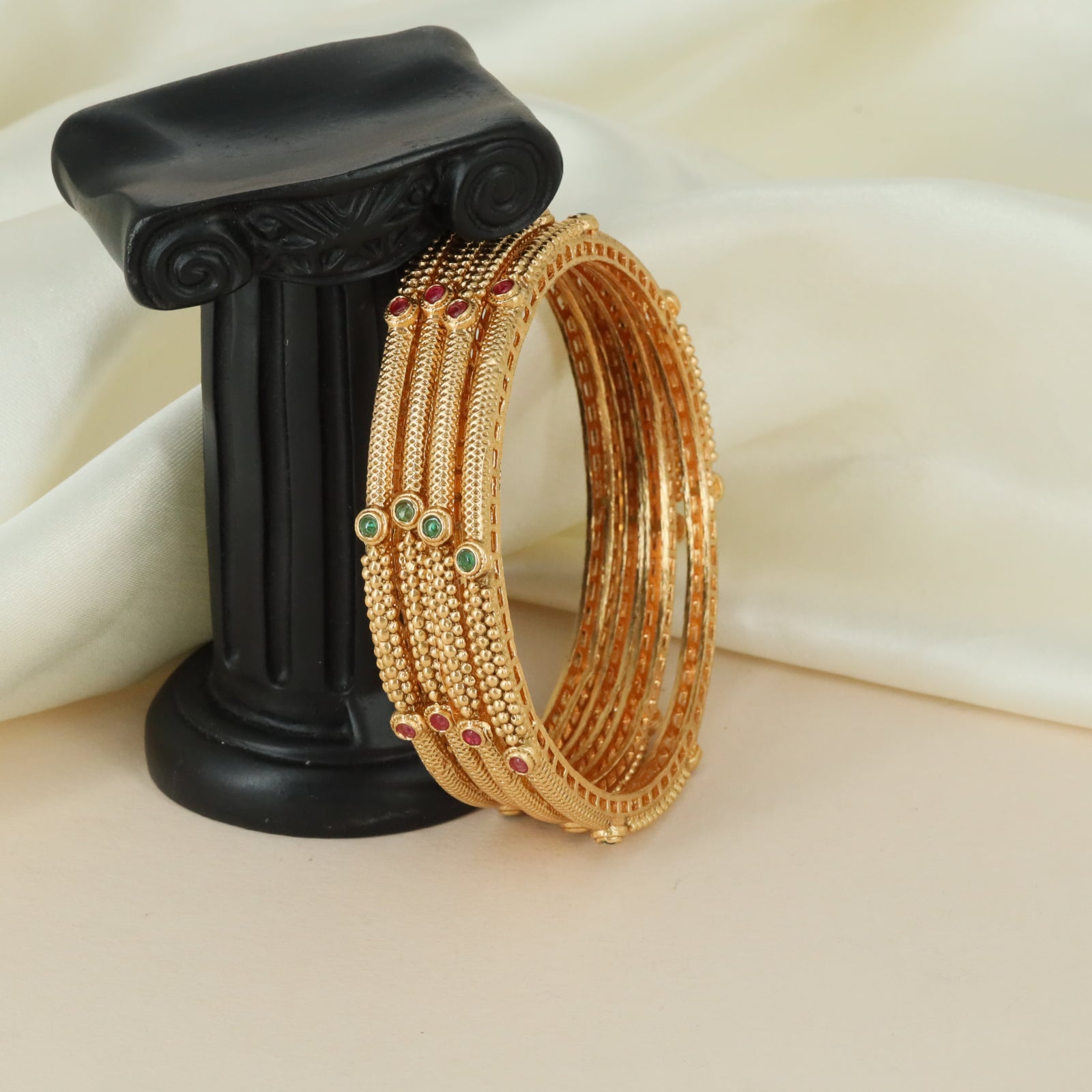 Luxury Raised Border Antique Bangles with Ornamental Stone Work