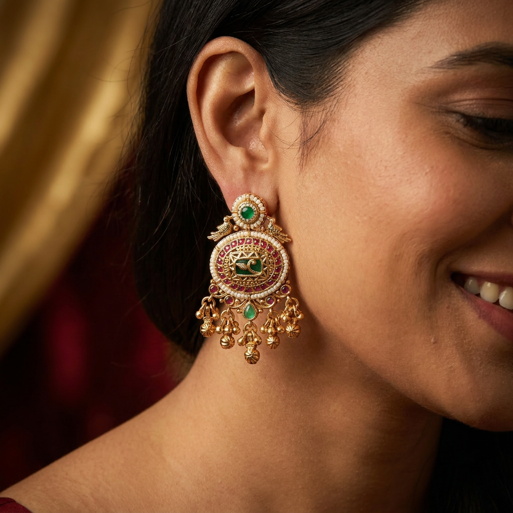 Everglen Hanging Kundan Hanging with Oval Center Arrangement
