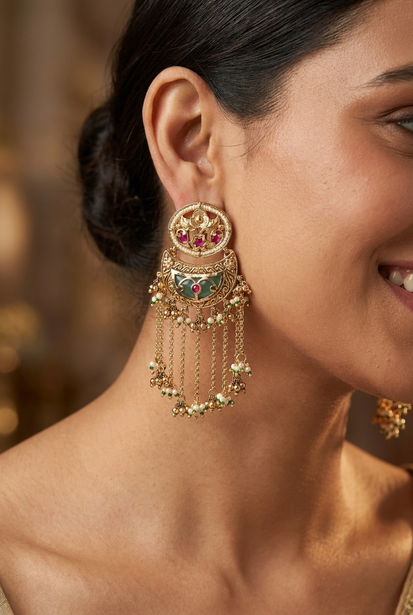 Glimmercrest Kundan Hanging with Crescent Center Layout