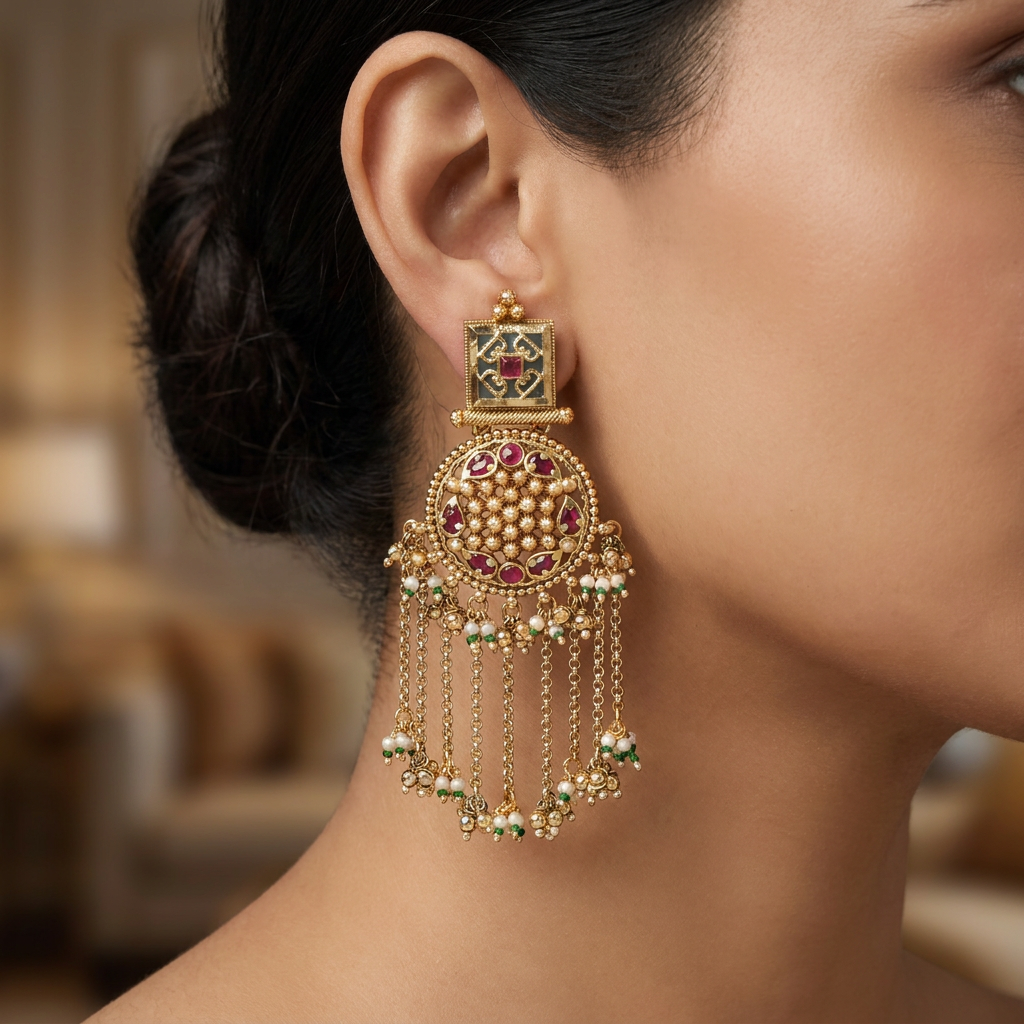 Glowridge Frame Kundan Hanging with Hanging Fringe Chains