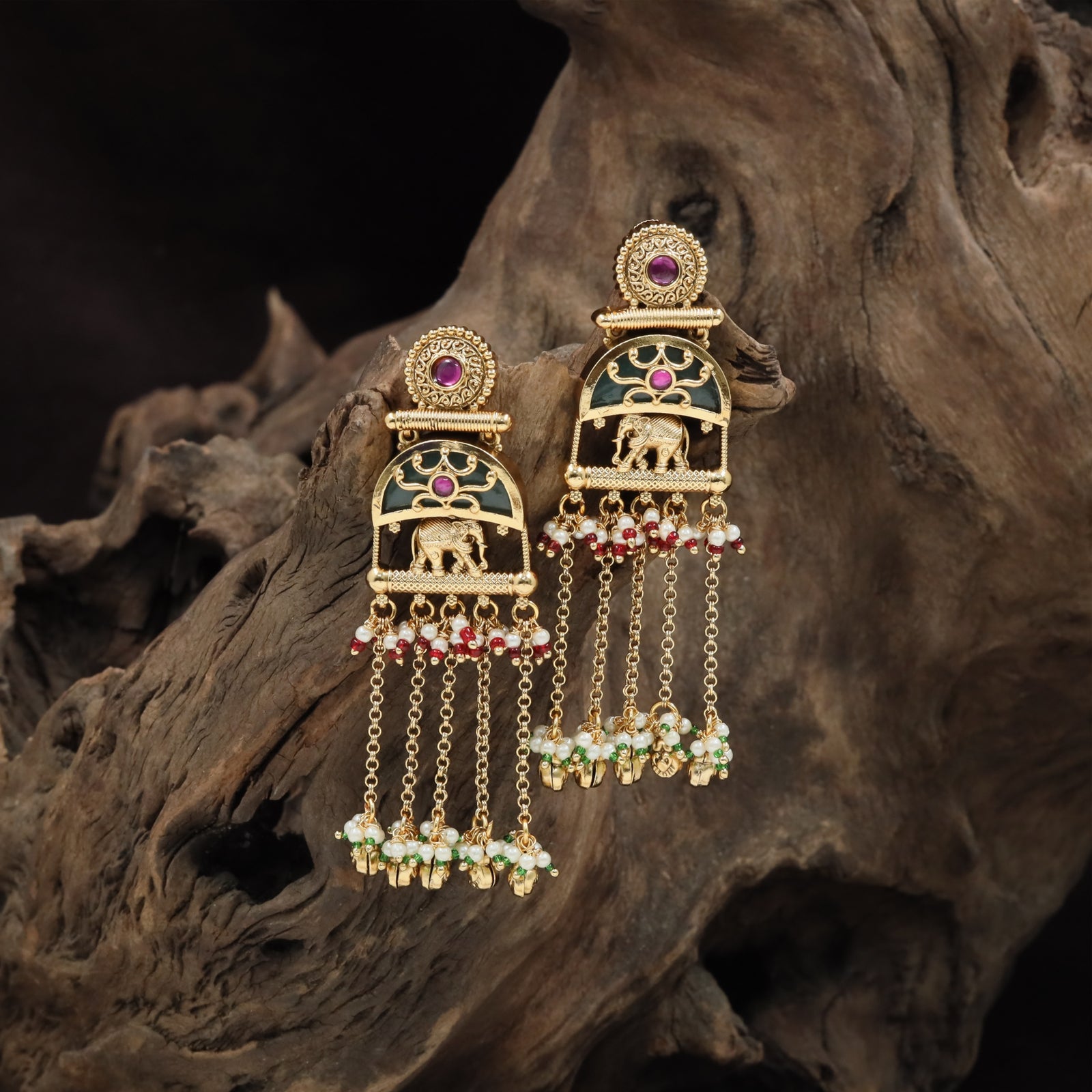 Moonspire Hanging Kundan Hanging with Elephant Panel Detailing