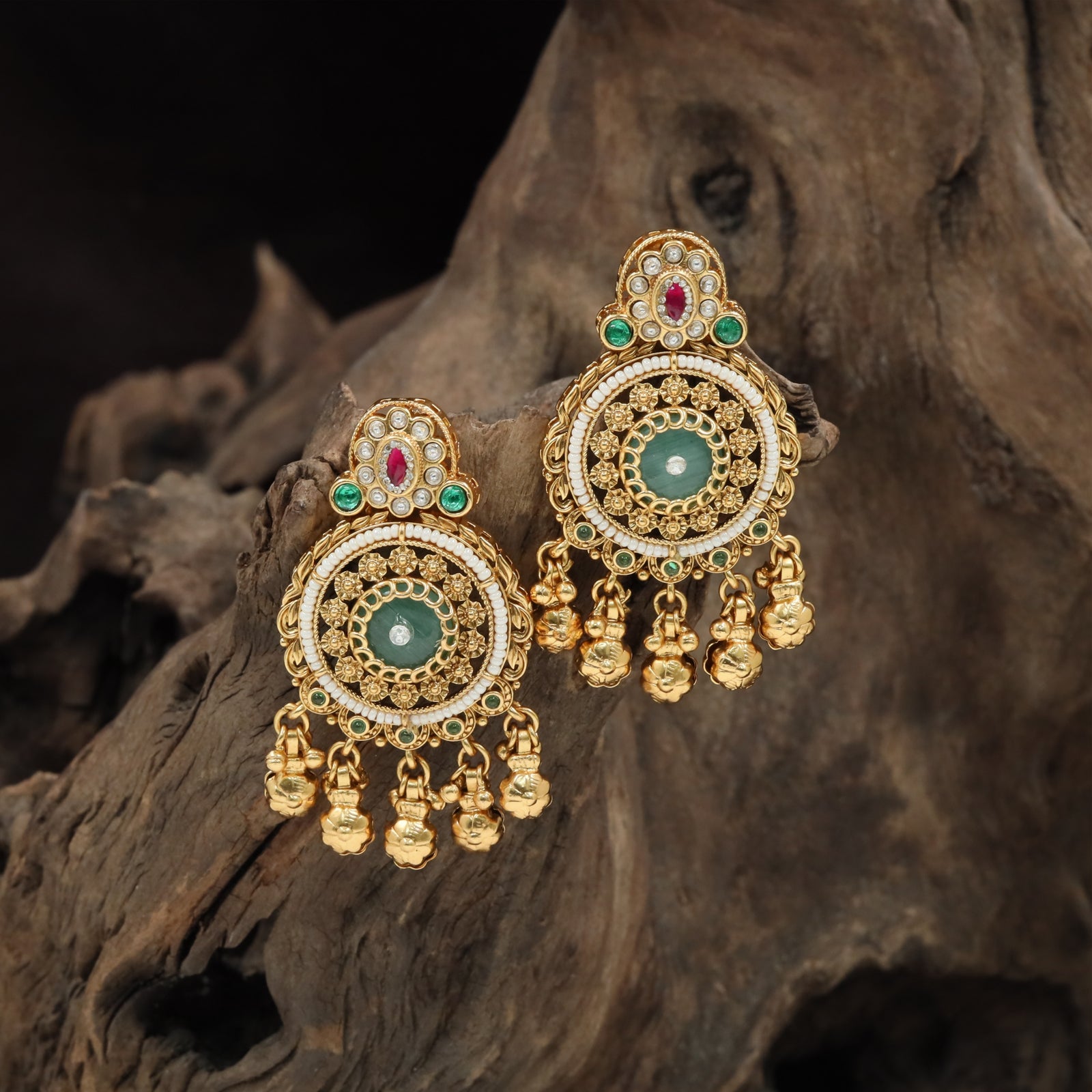 Braidline Circle Kundan Hanging with Floral Inner Detailing