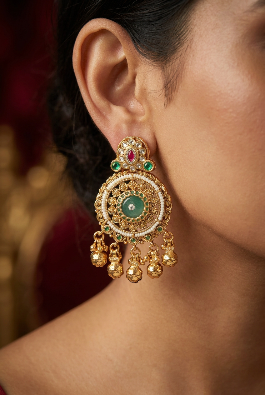 Braidline Circle Kundan Hanging with Floral Inner Detailing