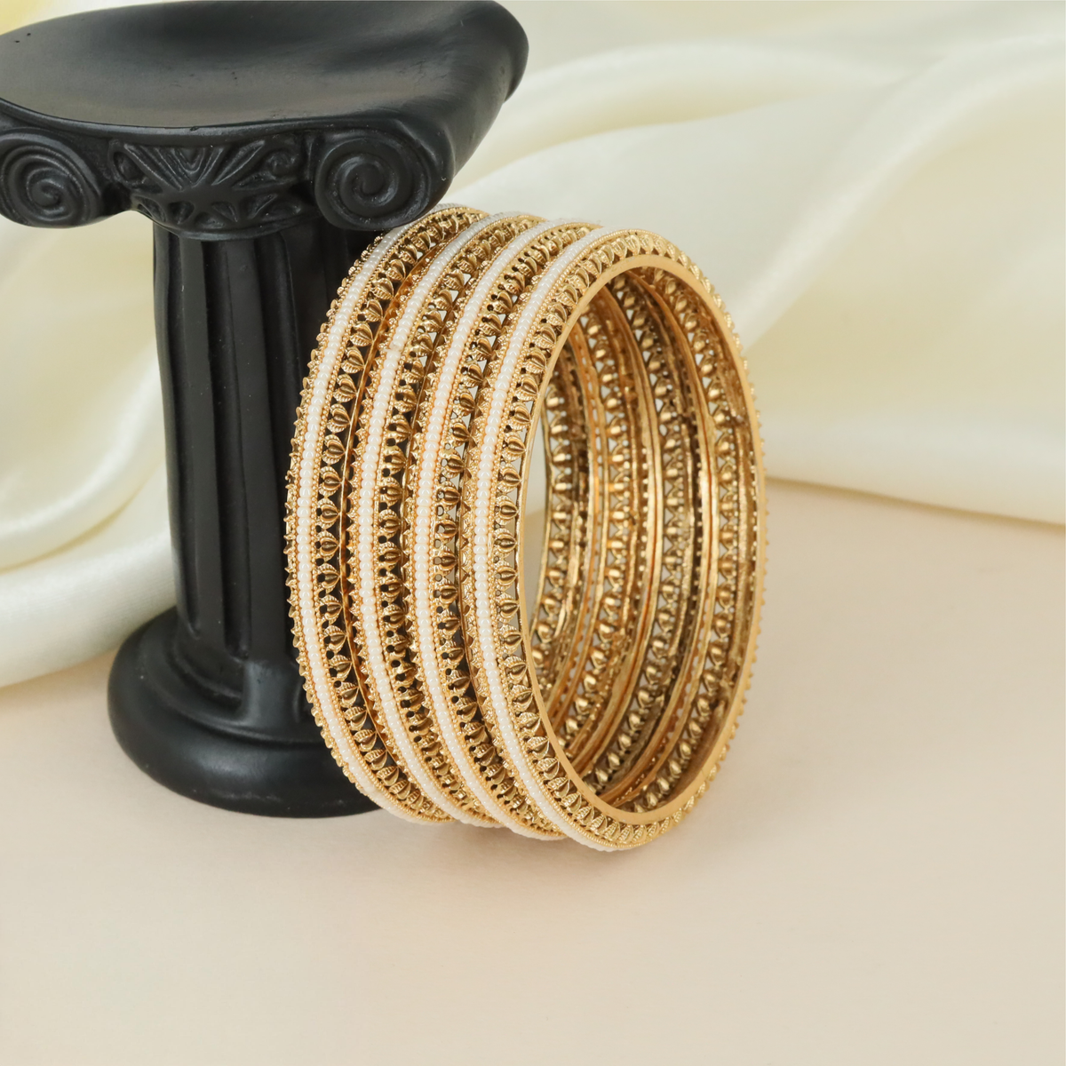 Classic Antique Bangles With Repeated Leaf Design And Fine Textured Work