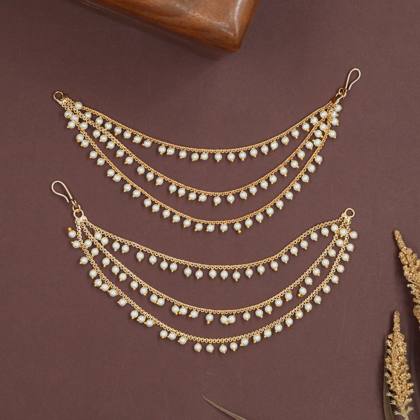 Aurethread Antique Mati with Triple Pearl Fringe Chains