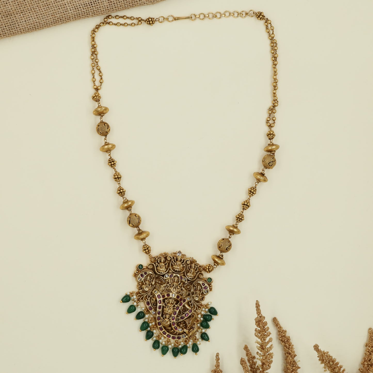 Peacock Chain with Pendant and Lakshmi Temple Centerpiece