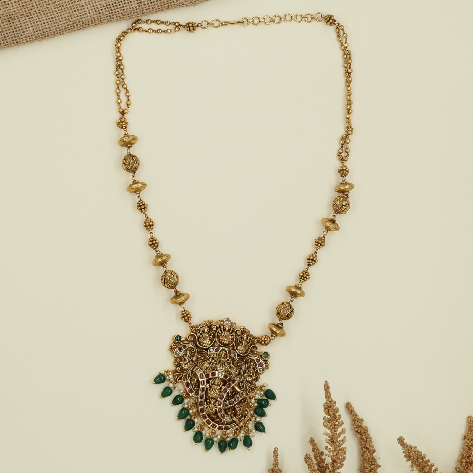 Peacock Chain with Pendant and Lakshmi Temple Centerpiece