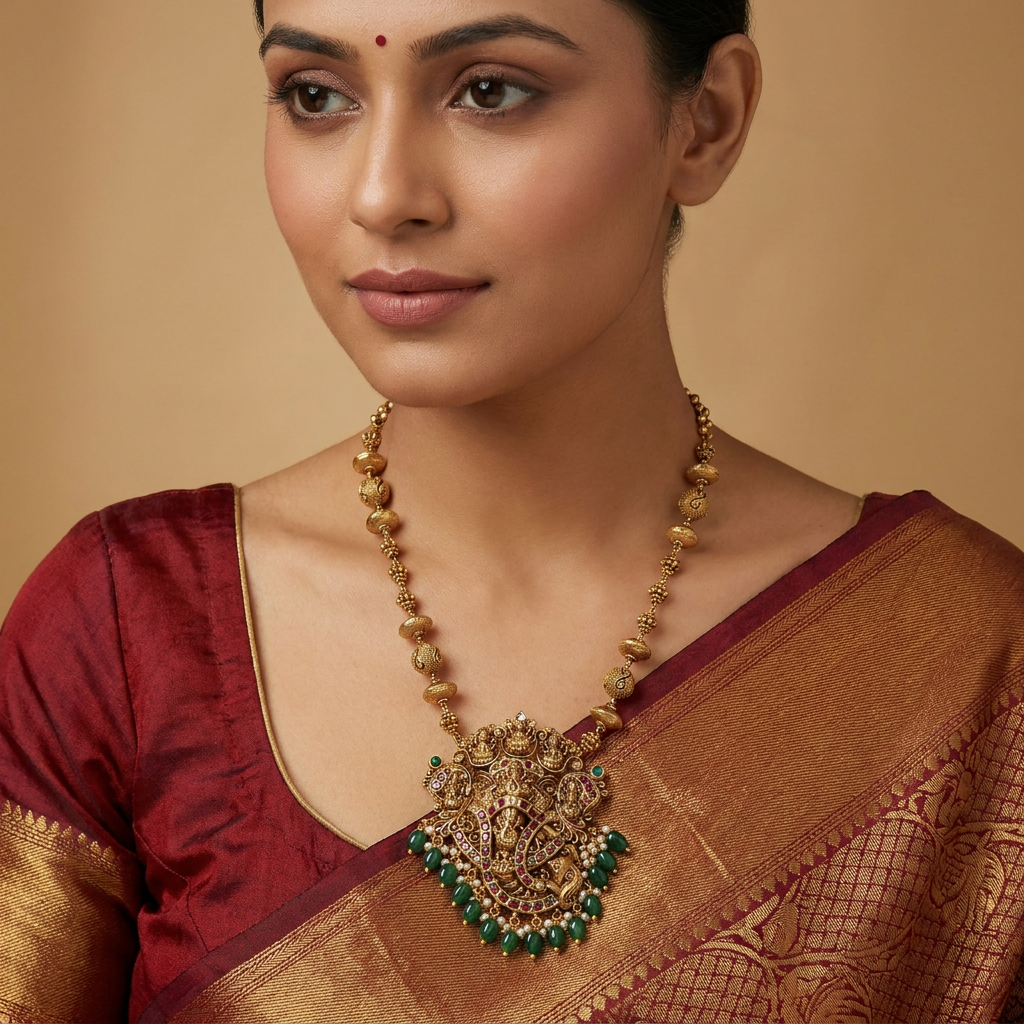 Peacock Chain with Pendant and Lakshmi Temple Centerpiece
