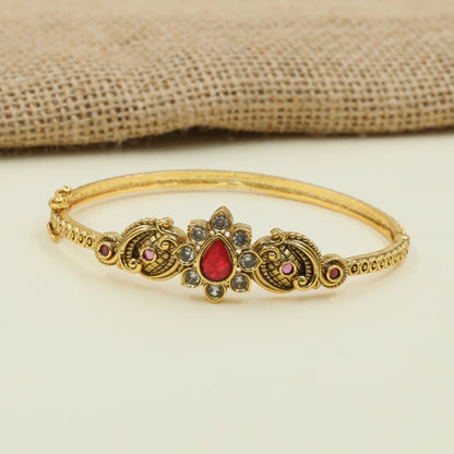 Floral Kada with Raised Center Frame Detailing