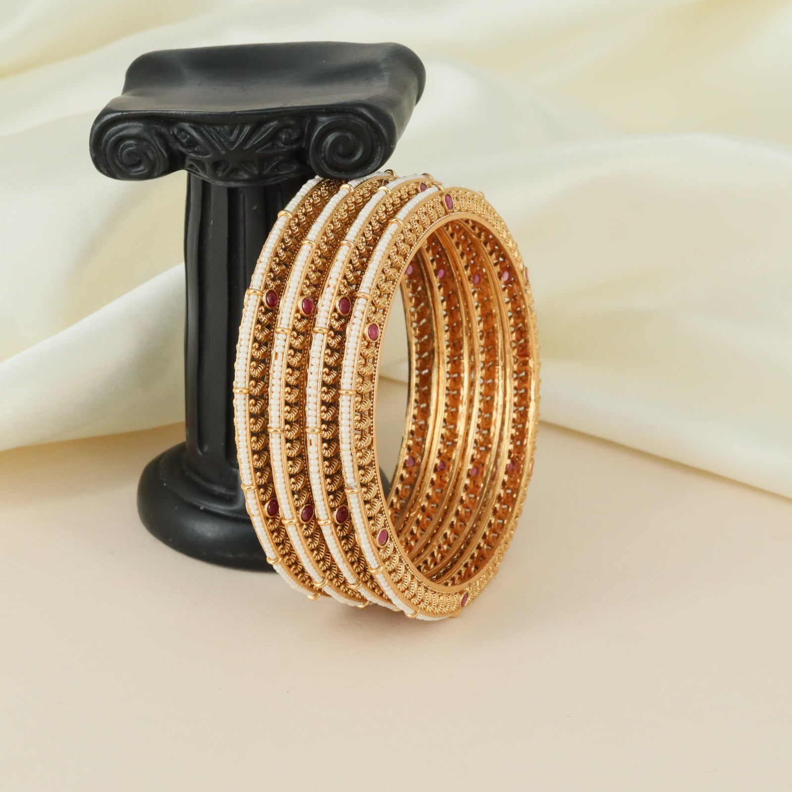Traditional Bead Pattern Antique Bangles with Ornamental Styling