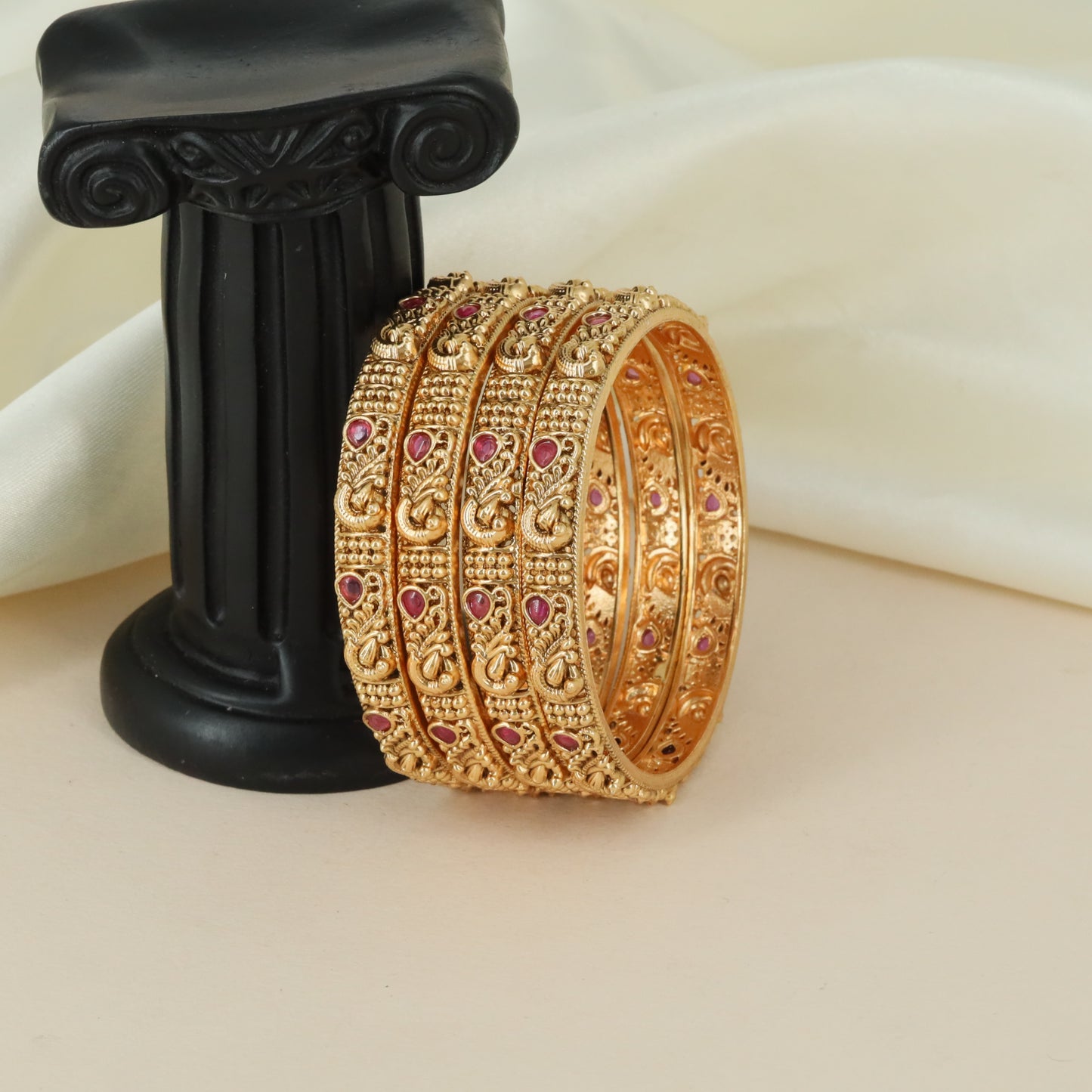 Textured Paisley Pattern Antique Bangles with Granulated Border Work
