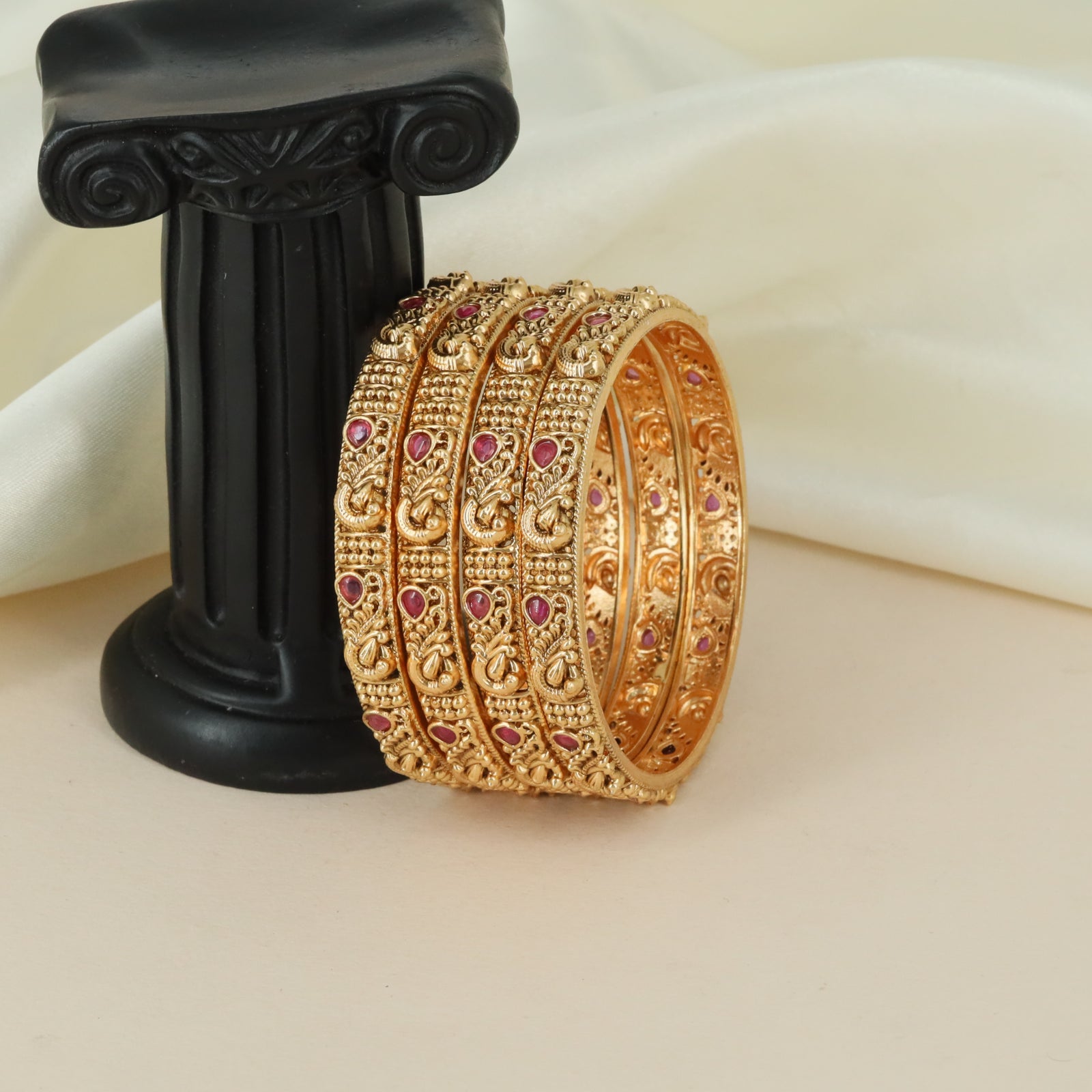 Textured Paisley Pattern Antique Bangles with Granulated Border Work