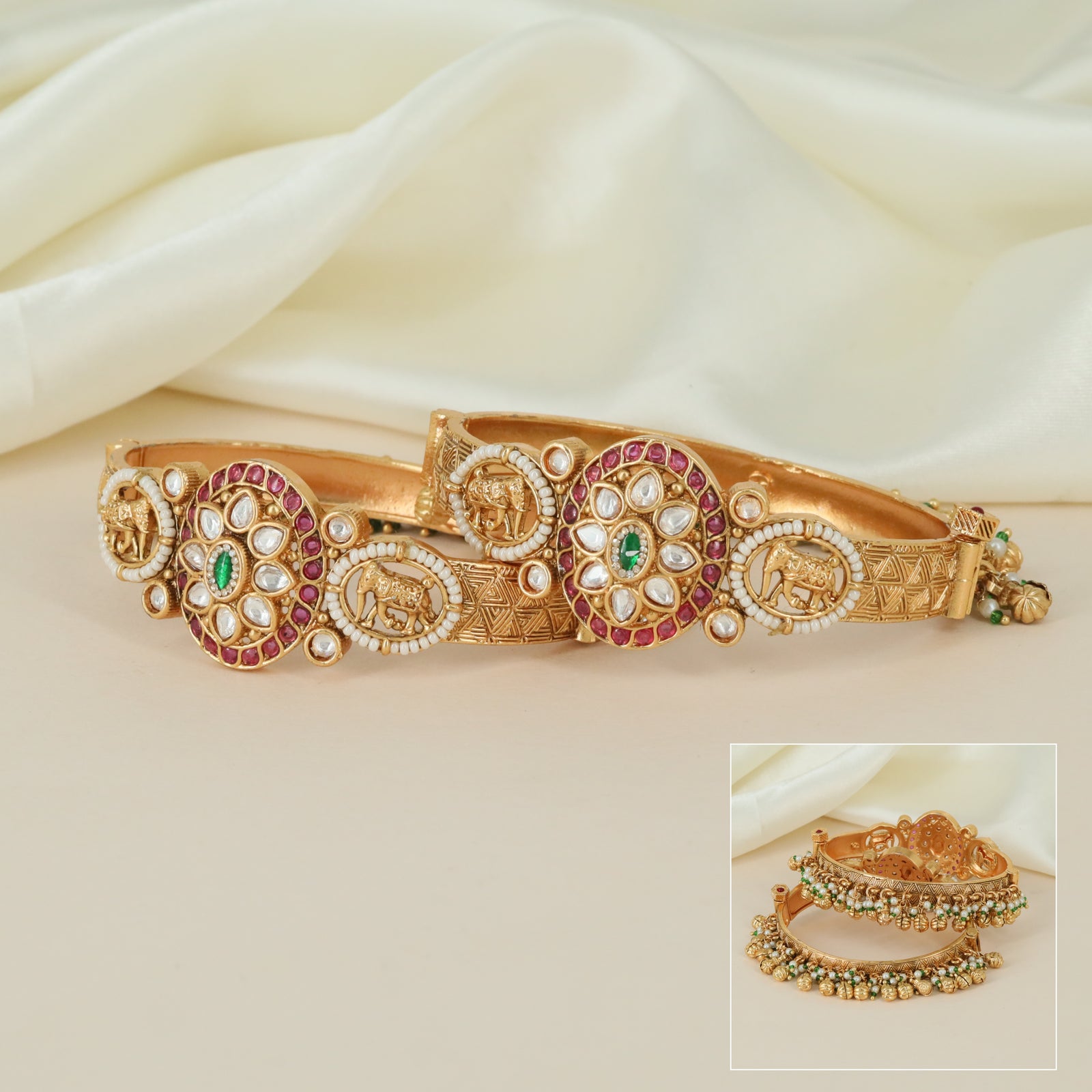 Regal Elephant Medallion Antique Bangles with Layered Temple Border Detailing