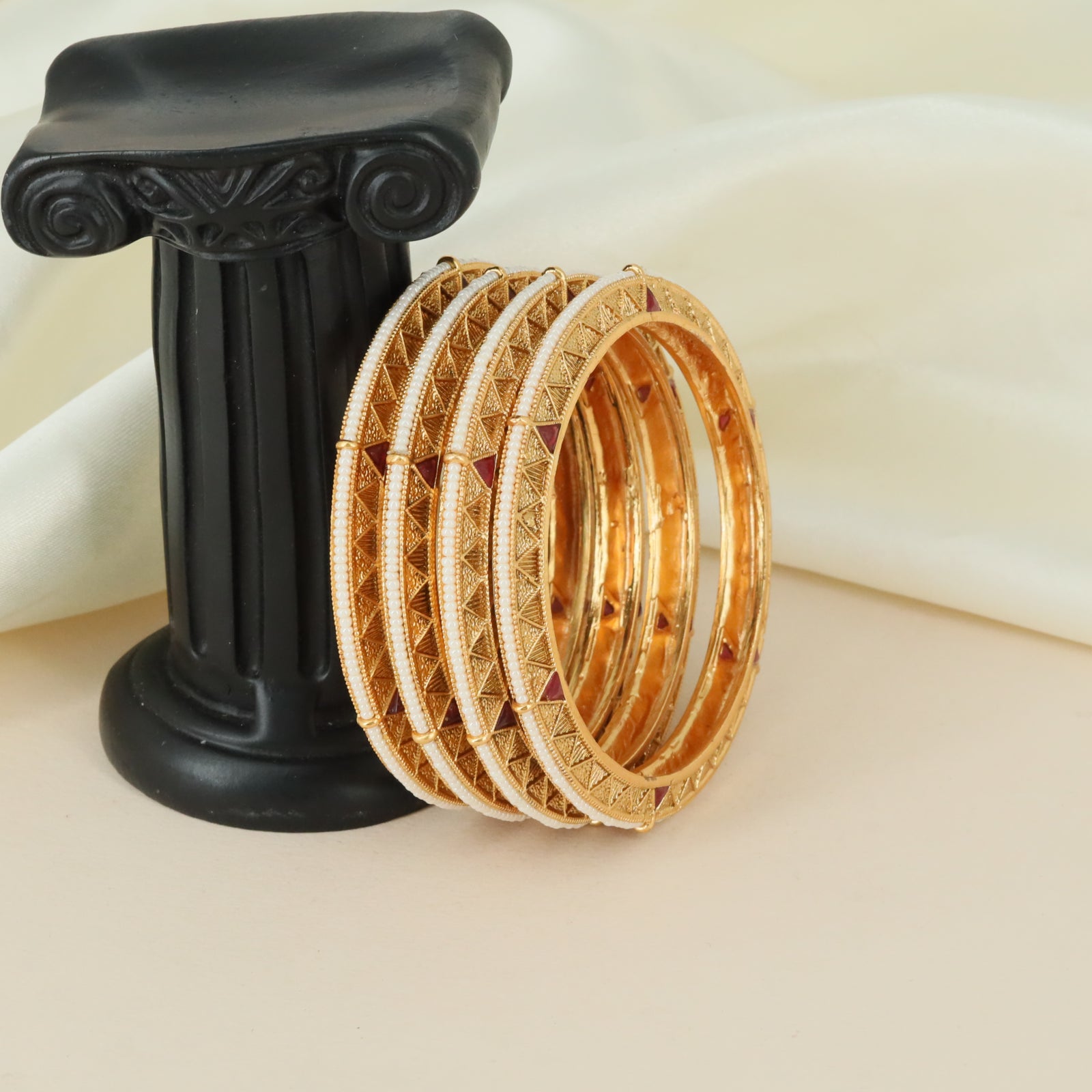 Geometric Border Antique Bangles with Triangle Pattern Detailing