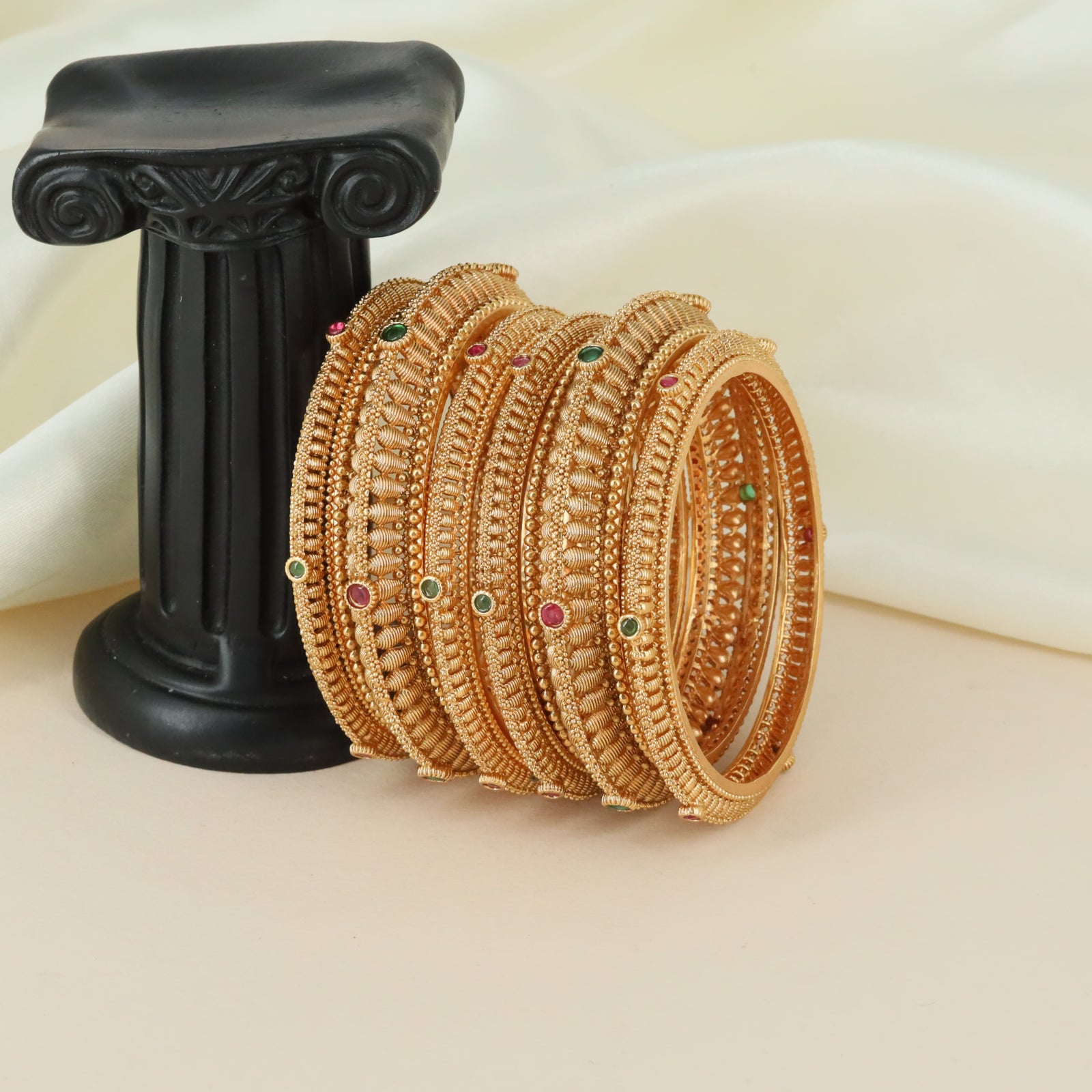 Classic Stone Line Antique Bangles with Decorative Border Styling