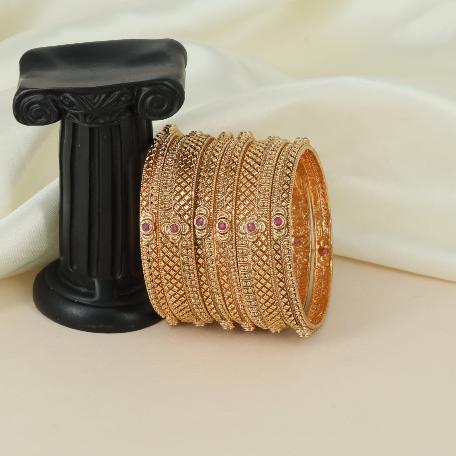 Classic Stone Border Antique Bangles with Decorative Styling