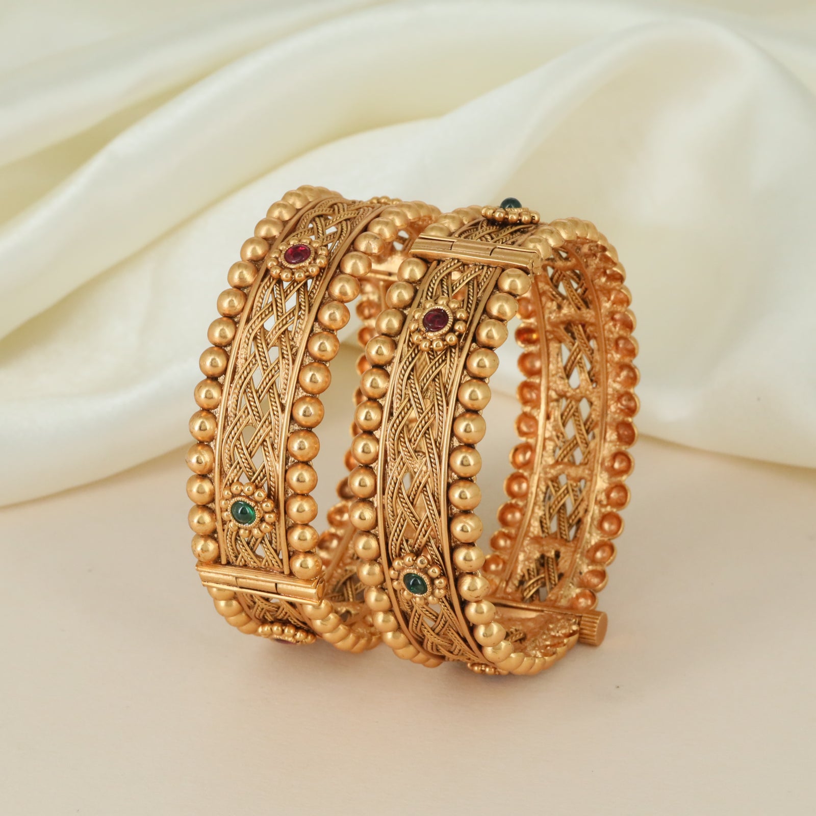 Premium Rope Border Antique Bangles with Raised Bead Detailing