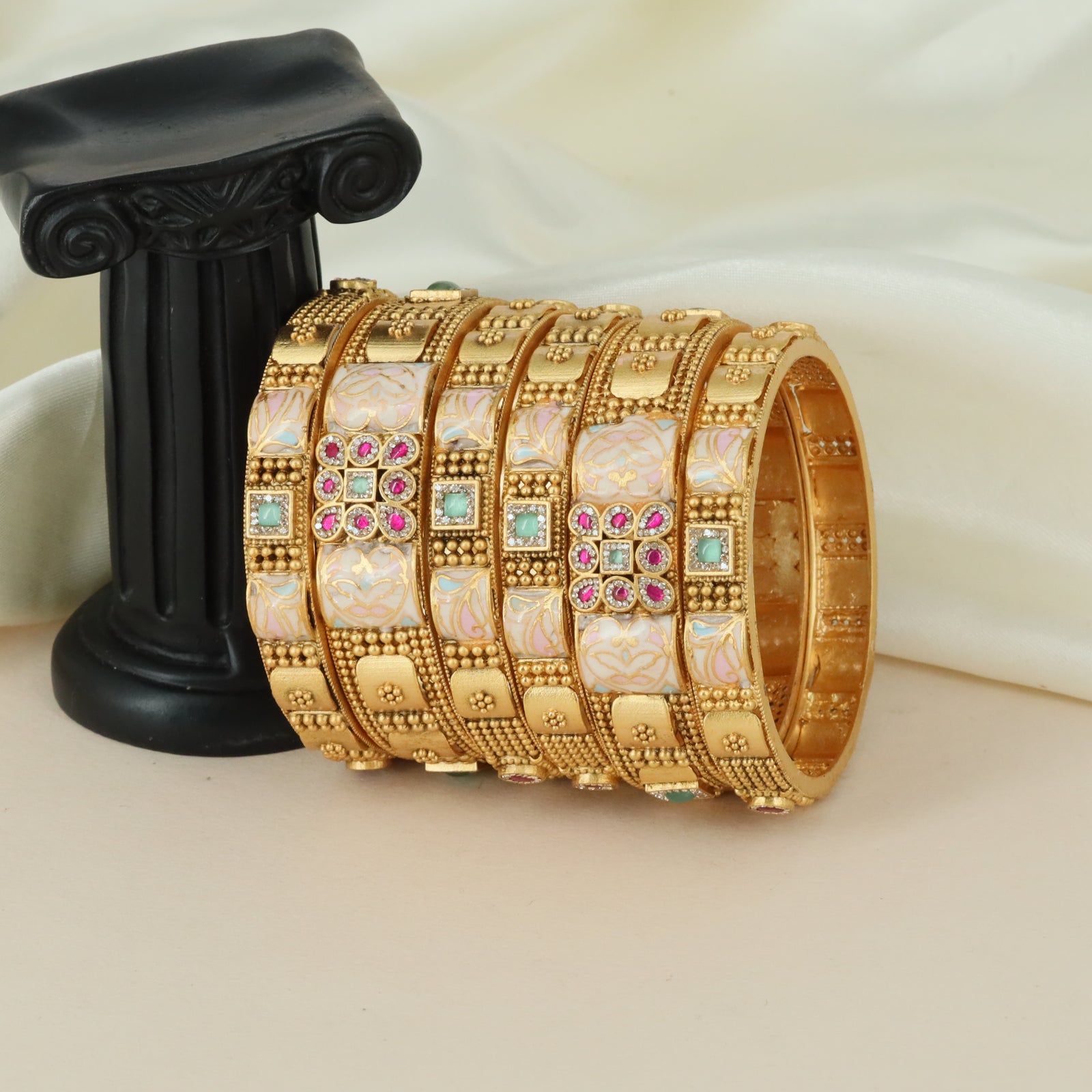 Heritage Square Kundan Bangles with Ornamental Tile Styling