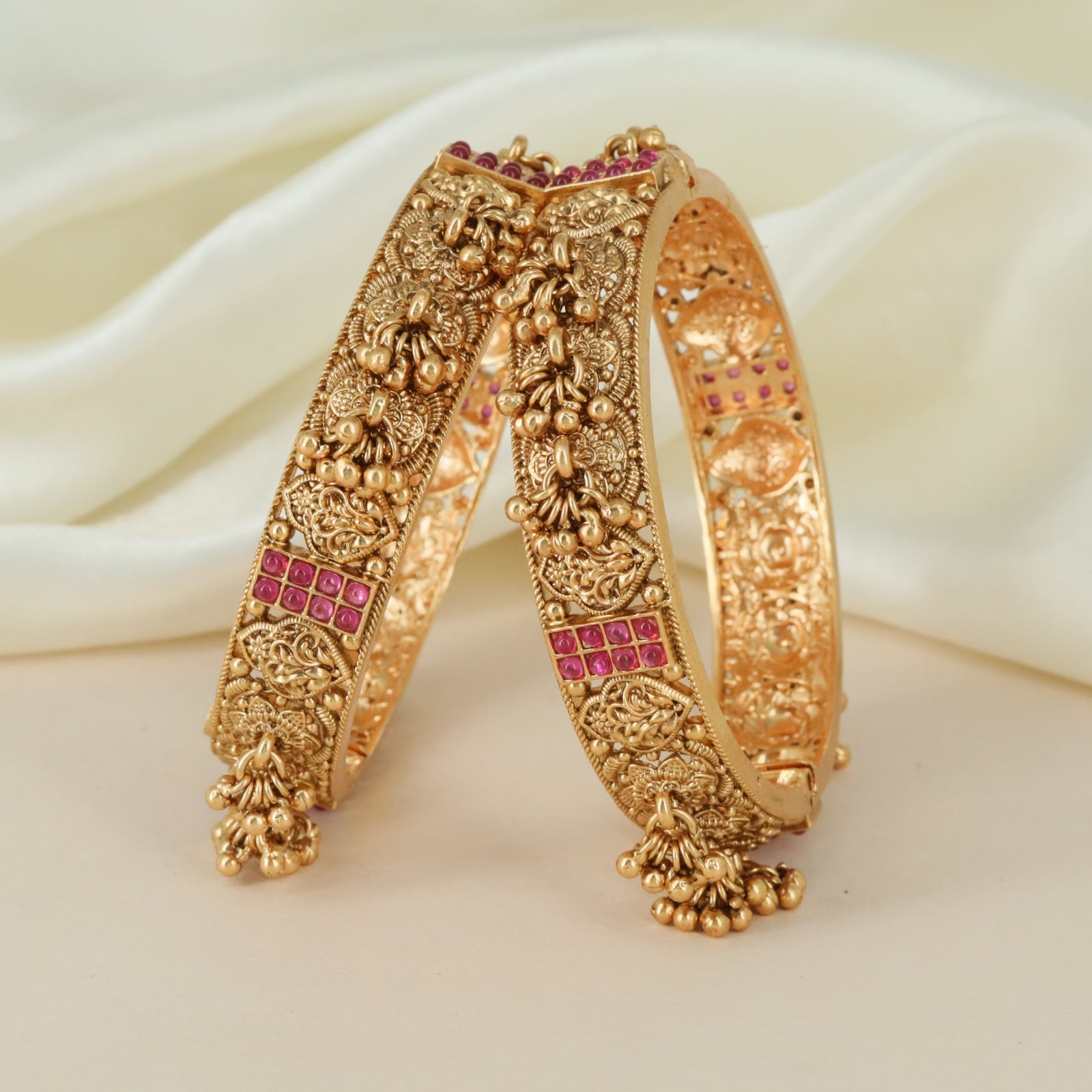Royal Granulated Antique Bangles with Decorative Floral Craftsmanship