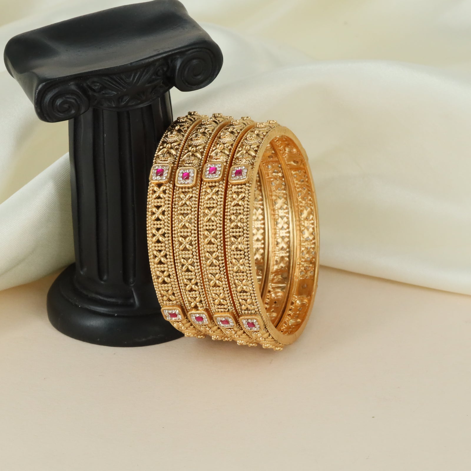 Luxury Grid Layout Antique Bangles with Ornamental Stone Work