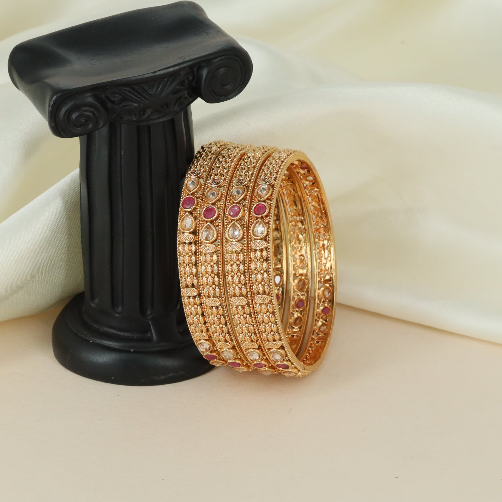 Intricate Stone Layout Antique Bangles with Layered Pear Styling