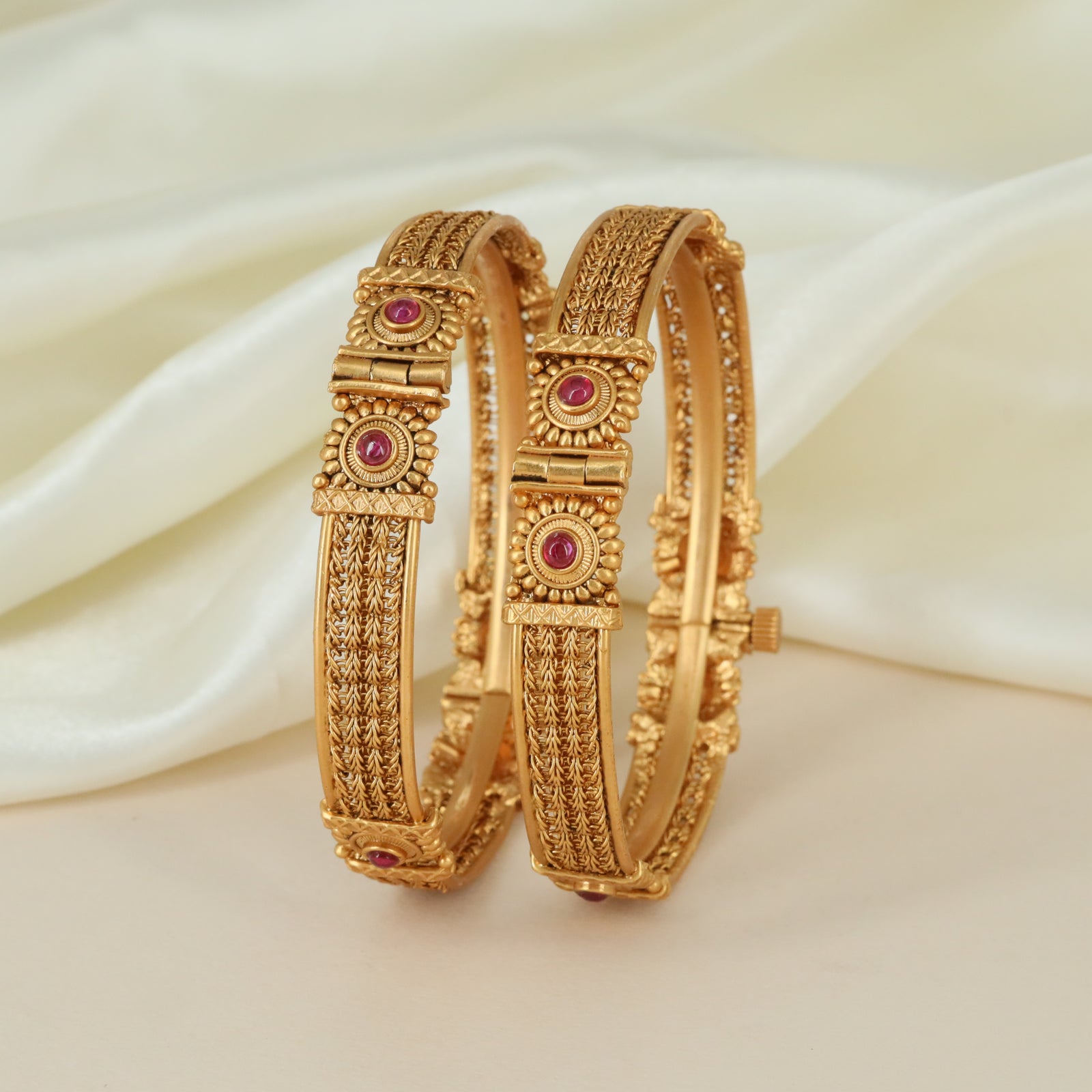Grand Rosette Border Antique Bangles with Decorative Craftsmanship