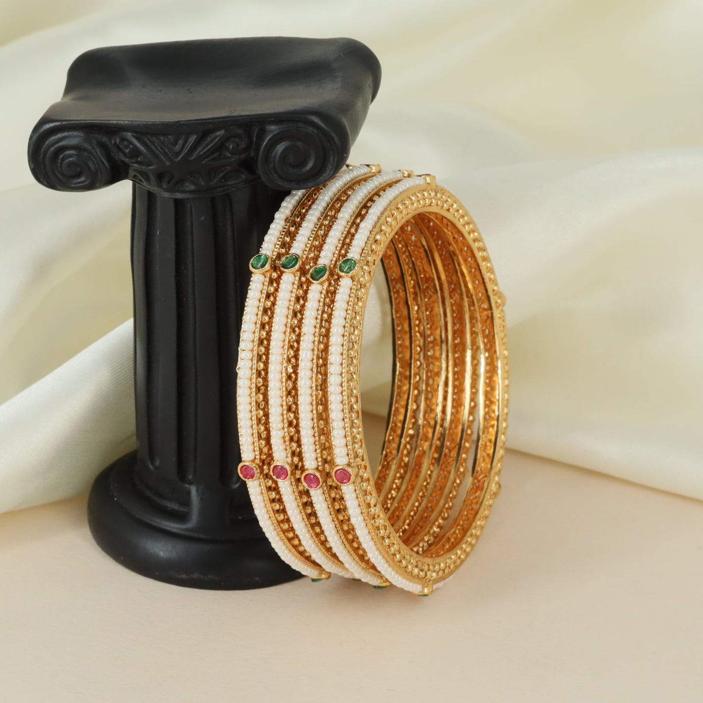 Bridal Stone Line Antique Bangles with Elegant Border Detailing