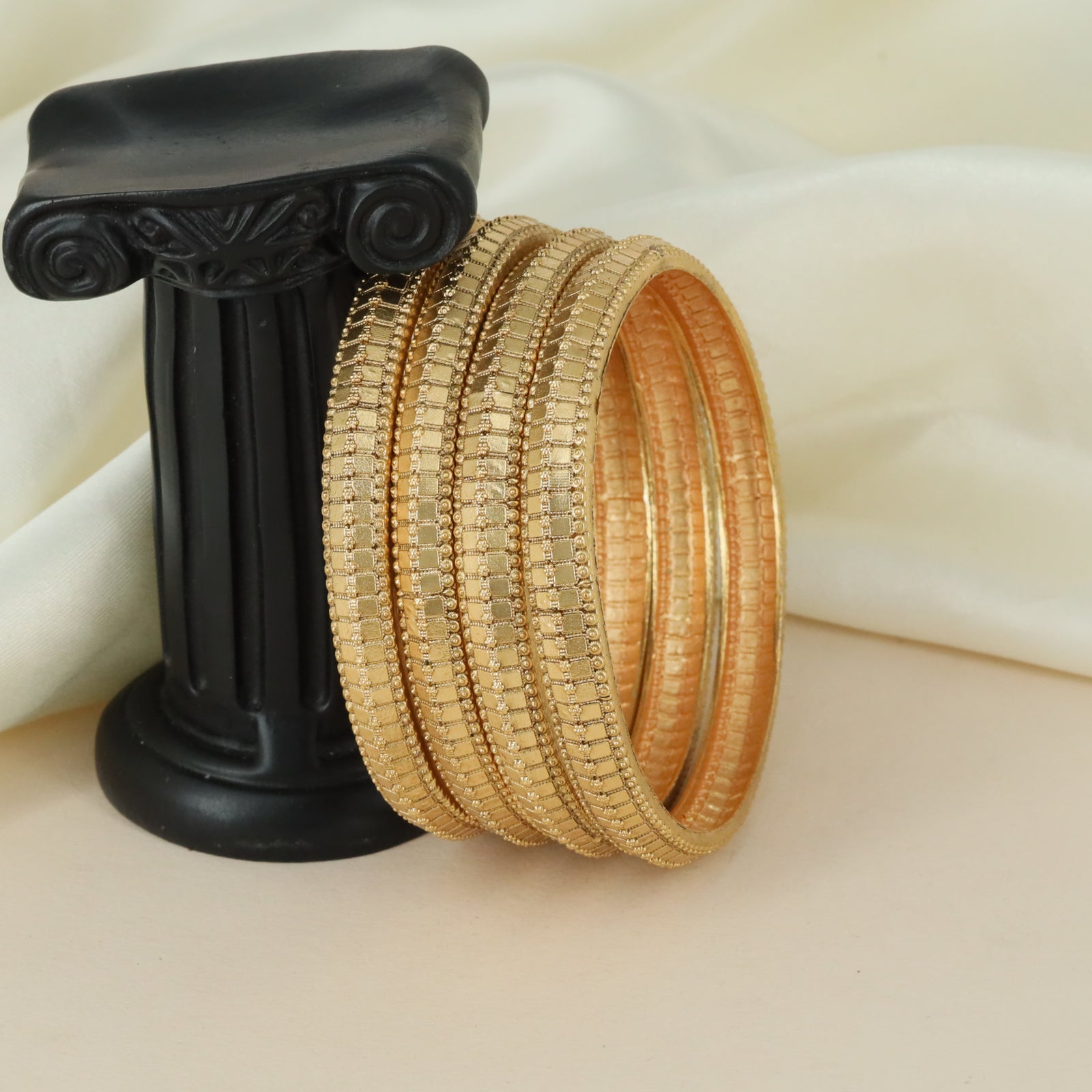 Curved Bead Layout Antique Bangles with Raised Border Work