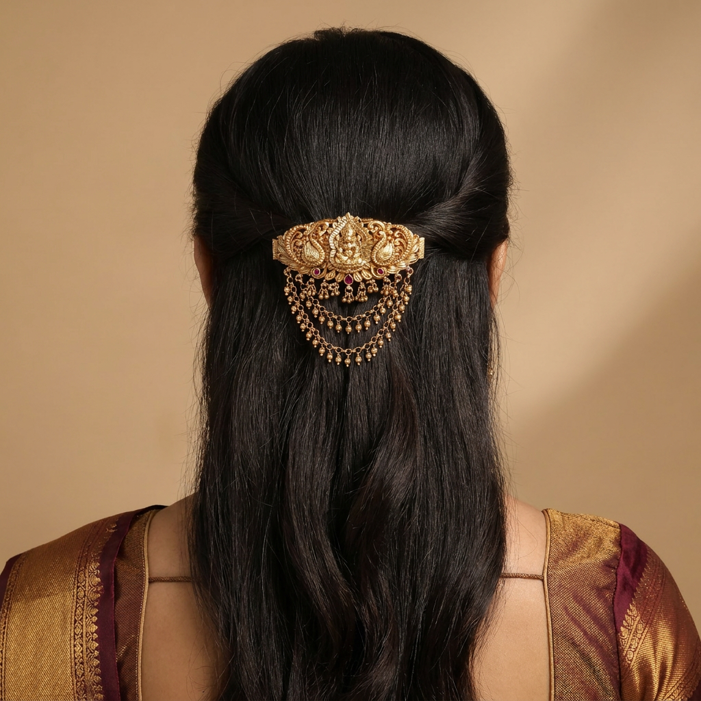 Premium Peacock Clip with Hanging Bell Border Detailing