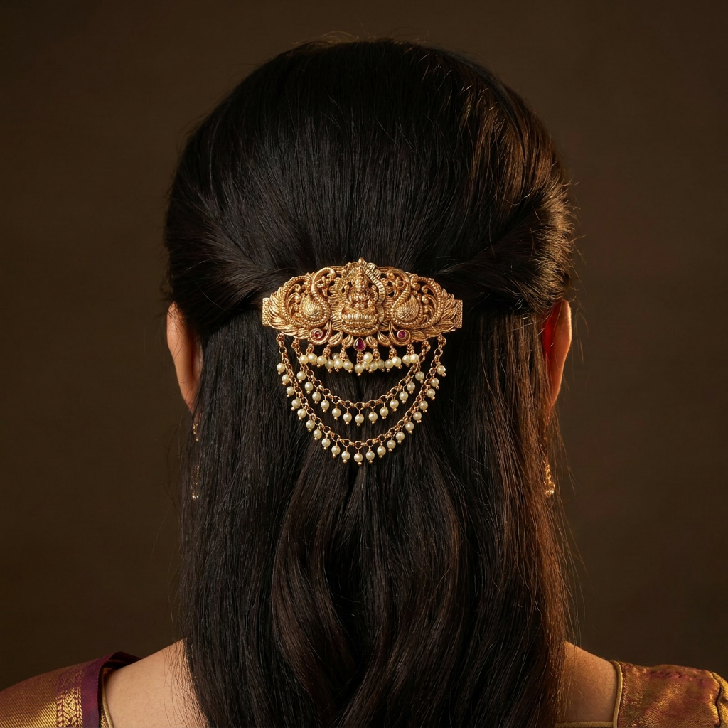 Royal Lakshmi Clip with Paisley Side Panels and Pearl Drapes