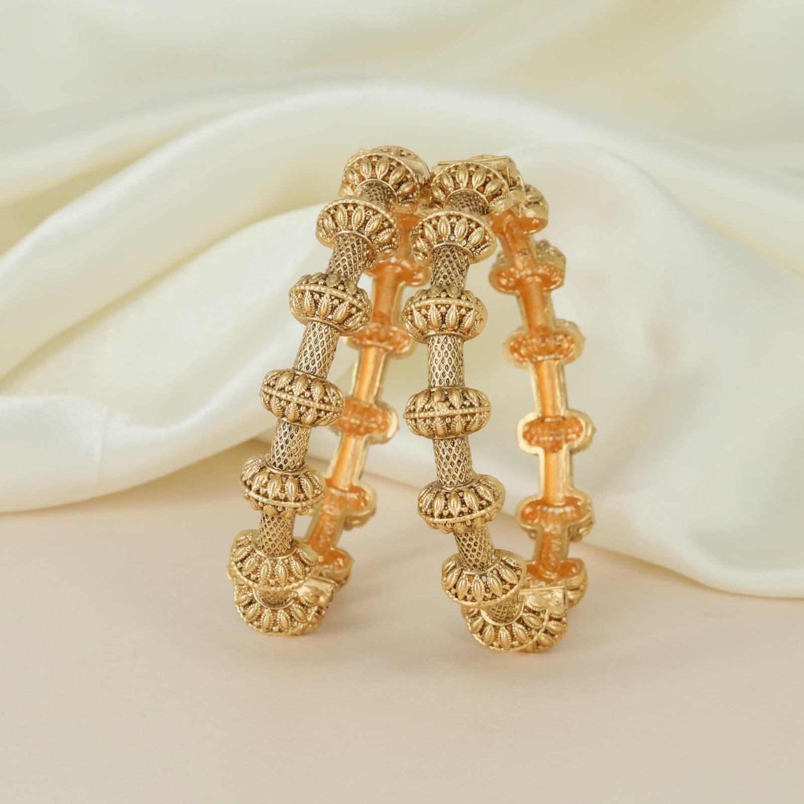 Regal Pillar Antique Bangles with Layered Sculpted Bead Detailing