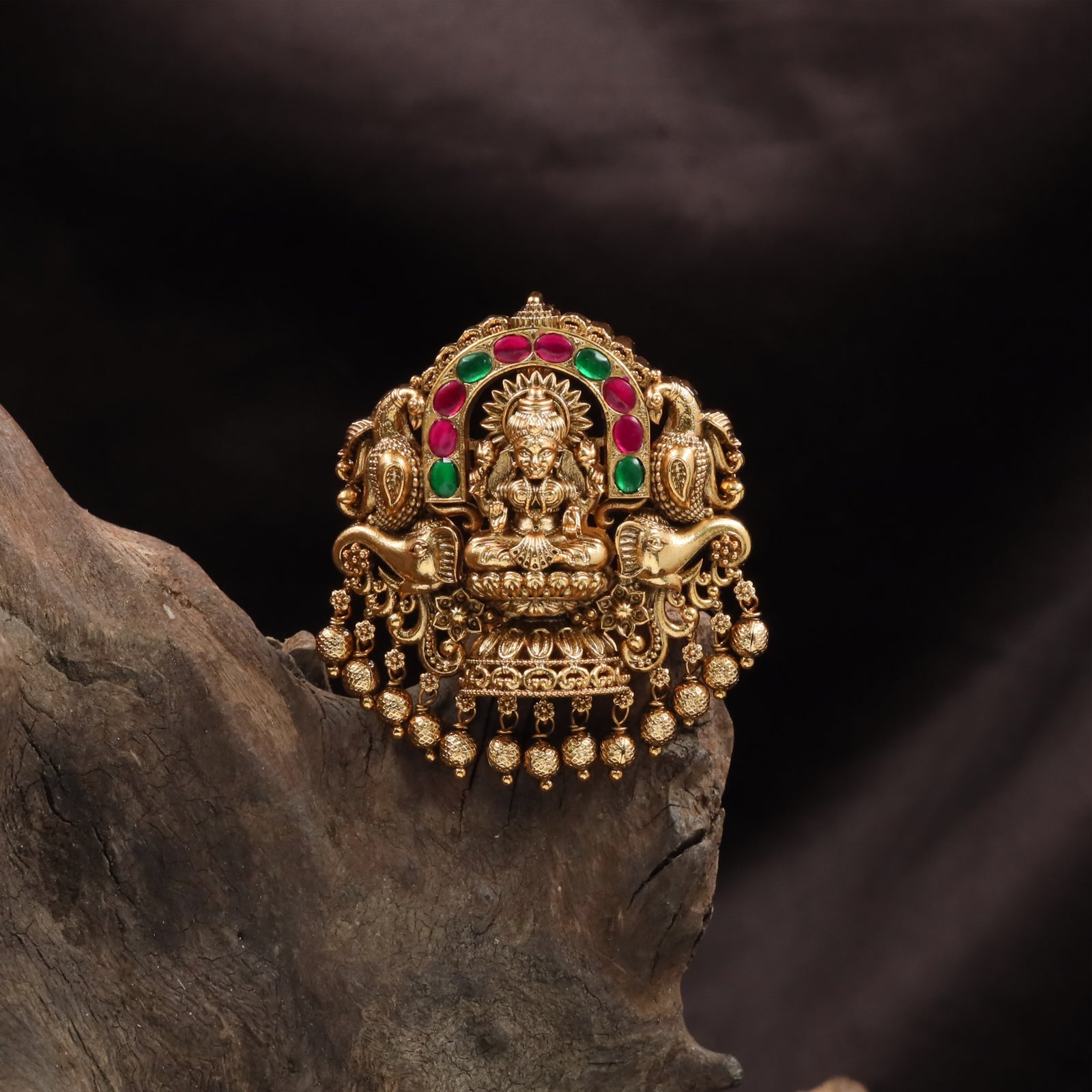 Royal Lakshmi Jade Bille with Elephant Side Panels and Fringe Drops