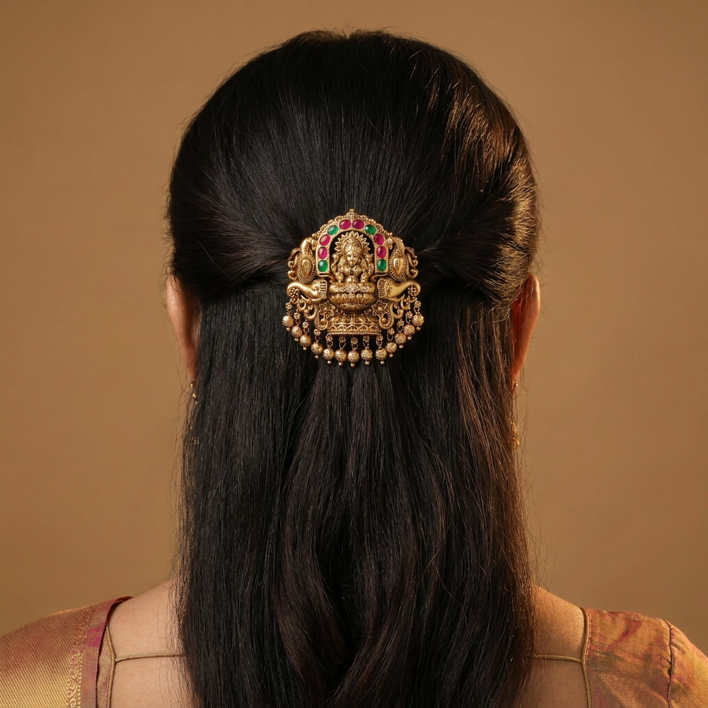 Royal Lakshmi Jade Bille with Elephant Side Panels and Fringe Drops