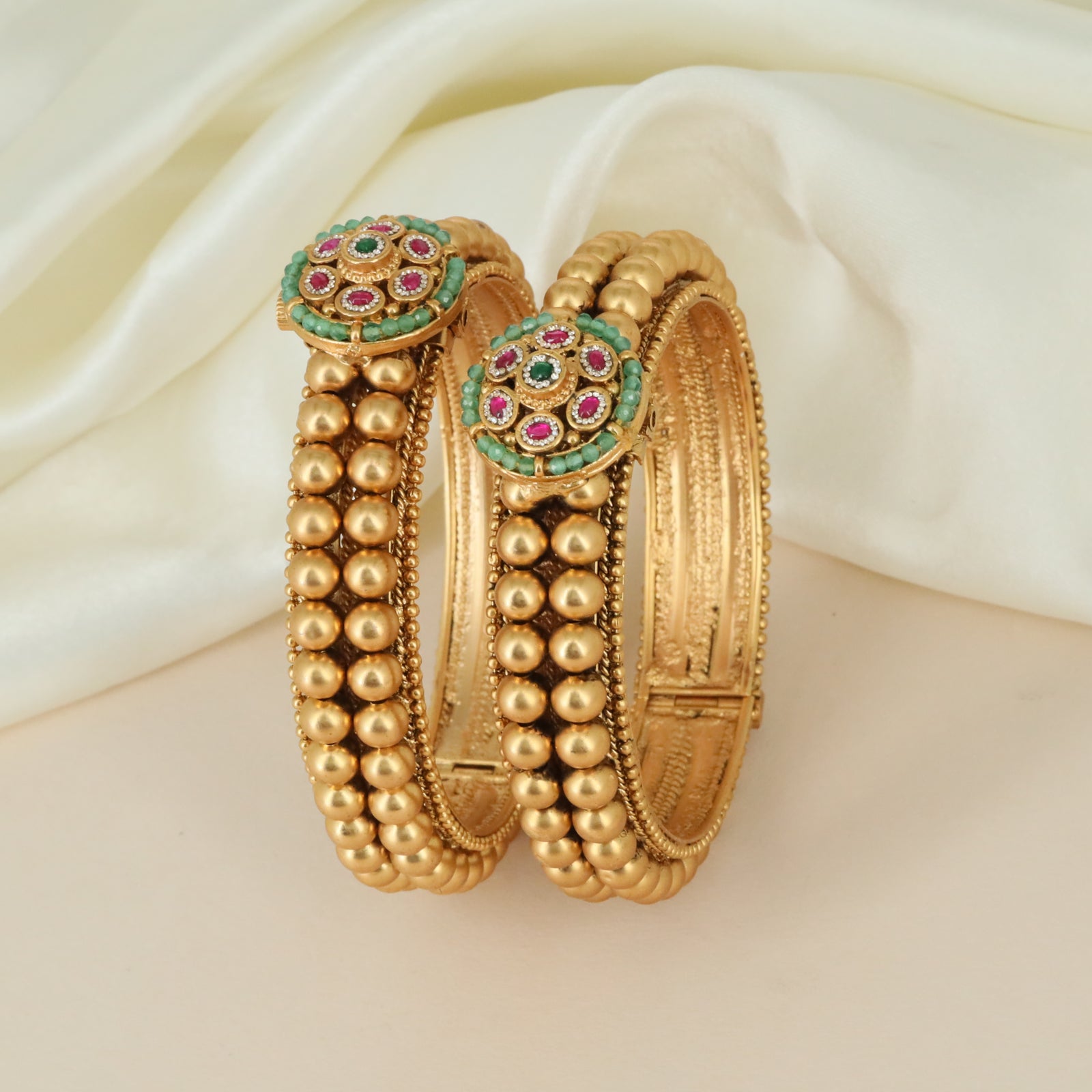 Vintage Disc Pattern Antique Bangles with Layered Heritage Styling