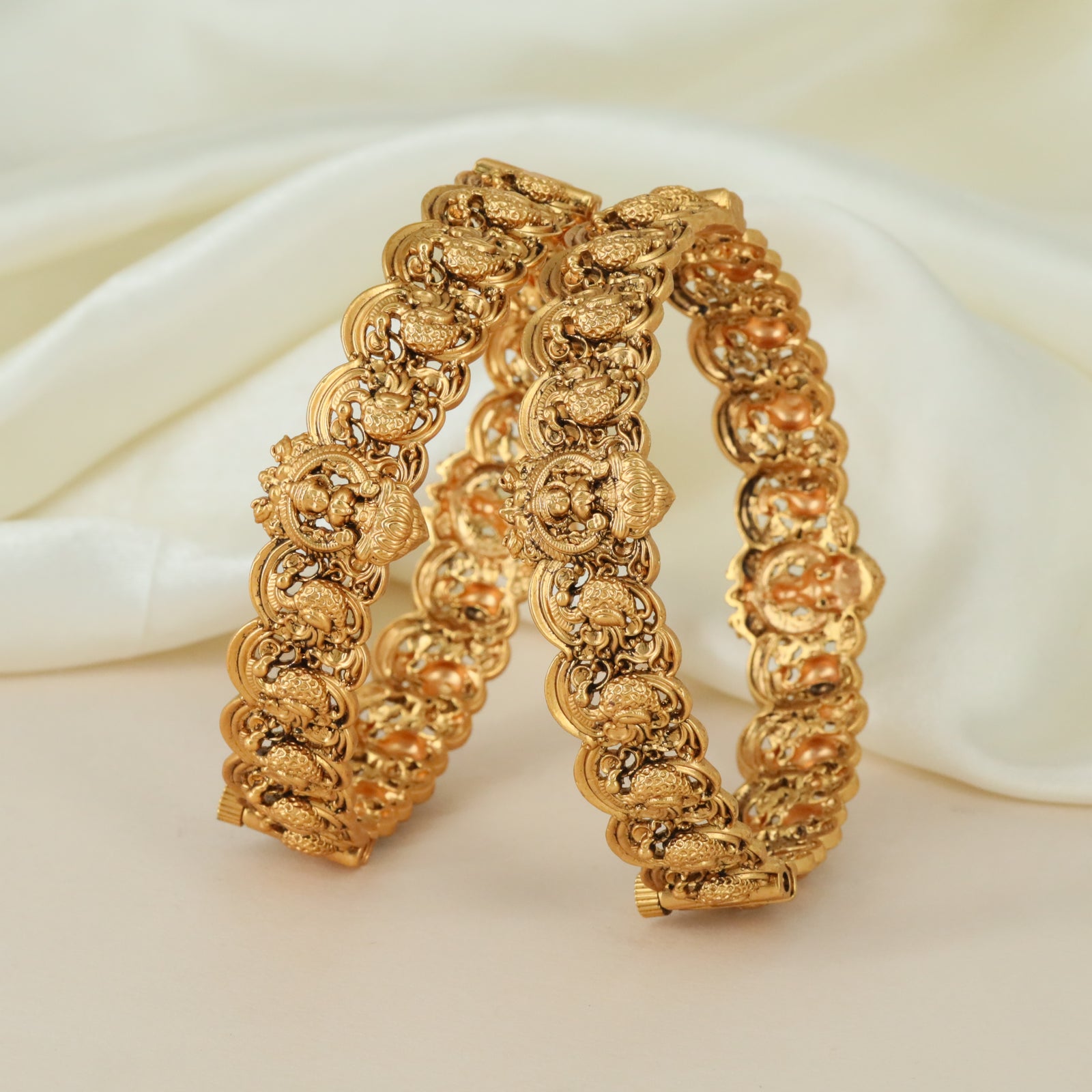 Bridal Peacock Motif Antique Bangles with Layered Traditional Craftsmanship