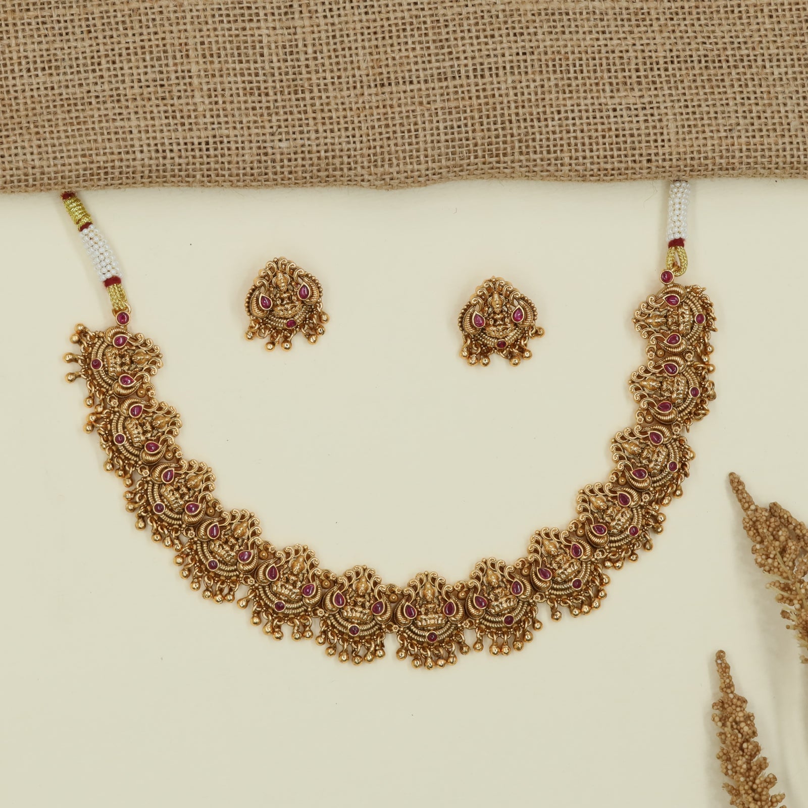 Royal Paisley Necklace with Lakshmi Temple Border Detailing